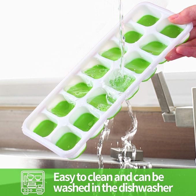 VEHHE Ice Cube Trays, 3 Pack Reusable Silicone 14-Ice Cube Molds with Spill-Resistant Removable Lid, Flexible and Odorless, for Whiskey and Cocktails