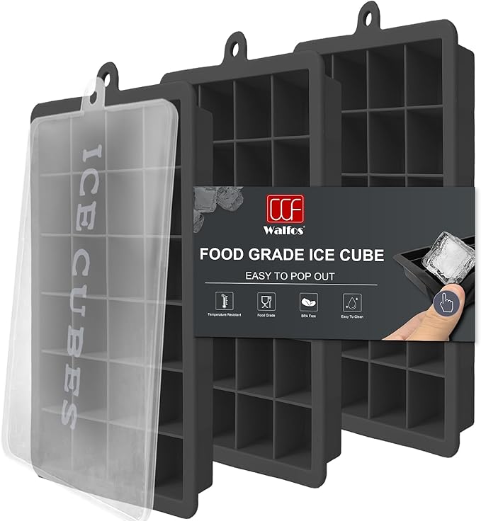 Silicone Ice Cube Tray with Lids, Walfos 3 Pack 72 Cubes Silicone Ice Cube Molds, Flexible and Easy Release, BPA Free and Dishwasher Safe, Perfect for Cocktail, Whiskey, Chocolate, Baby Food