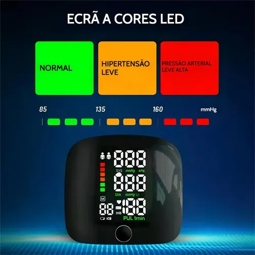 Monitor De Pressão Arterial De Pulso Com Voz Usb Recarregavel Cor Preto,Recarregável Com Bateria Interna Muinaifte