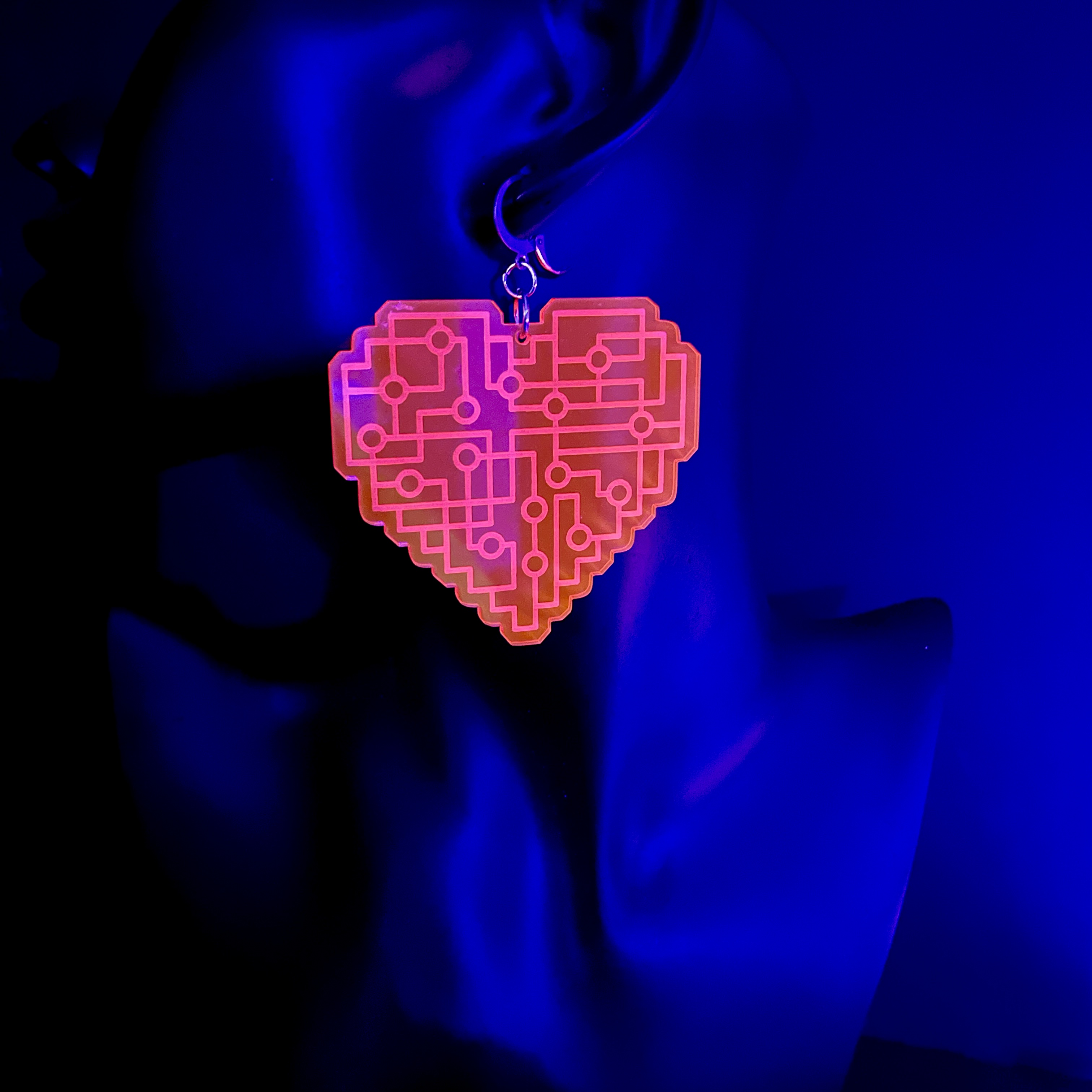 CYBERPUNK CIRCUIT BOARD HEART CHOKER NECKLACE AND EARRINGS