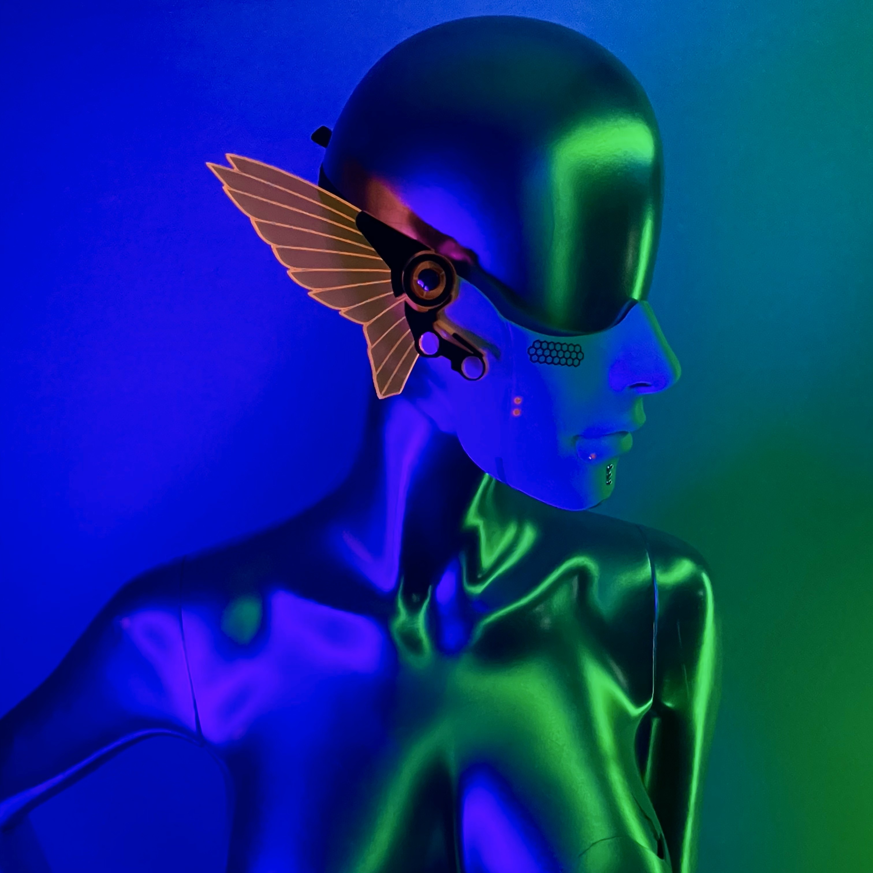 CYBERPUNK MECHA HALF MASK-NEON ORANGE