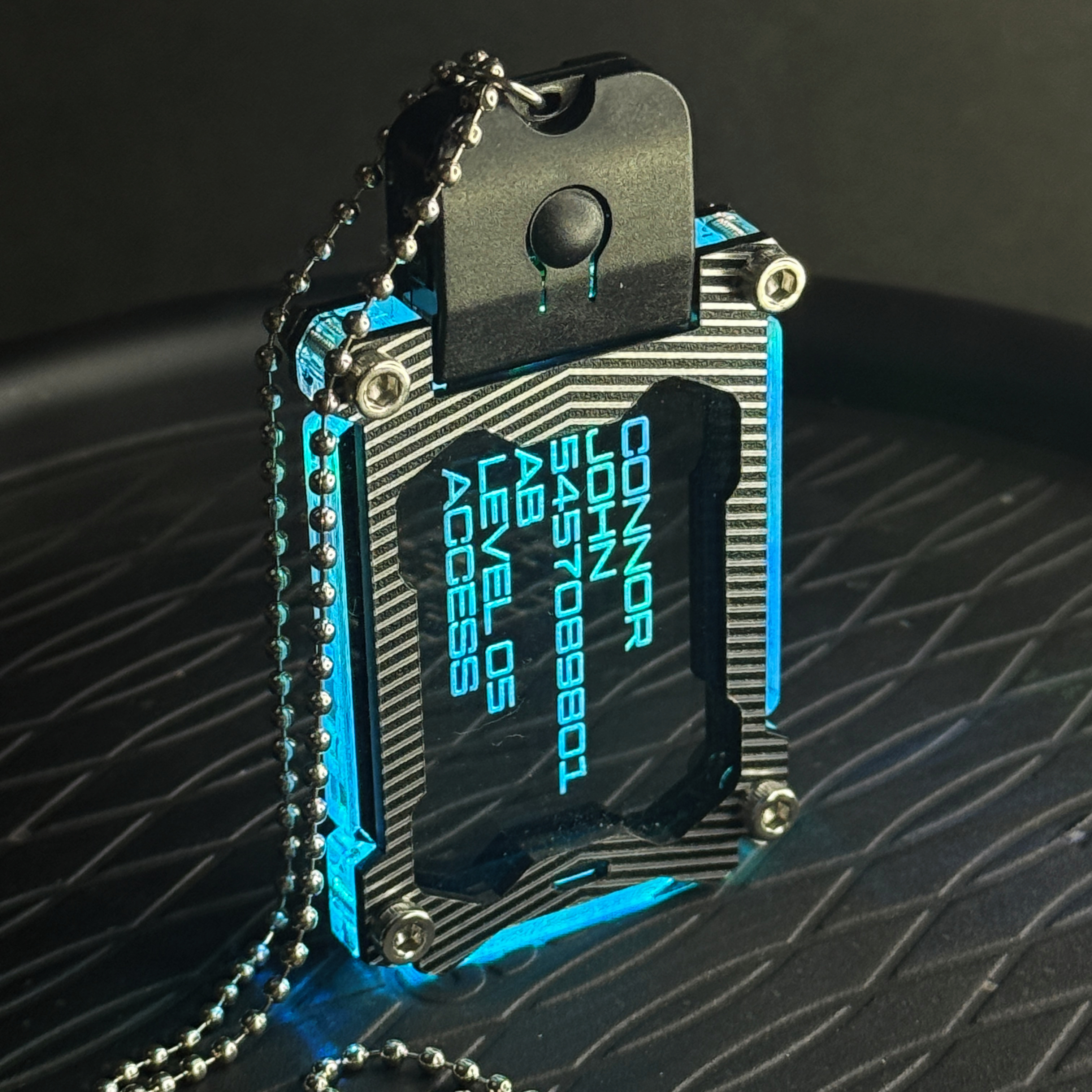BRUSHED STEEL-CYBERPUNK MILITARY LED DOG TAG