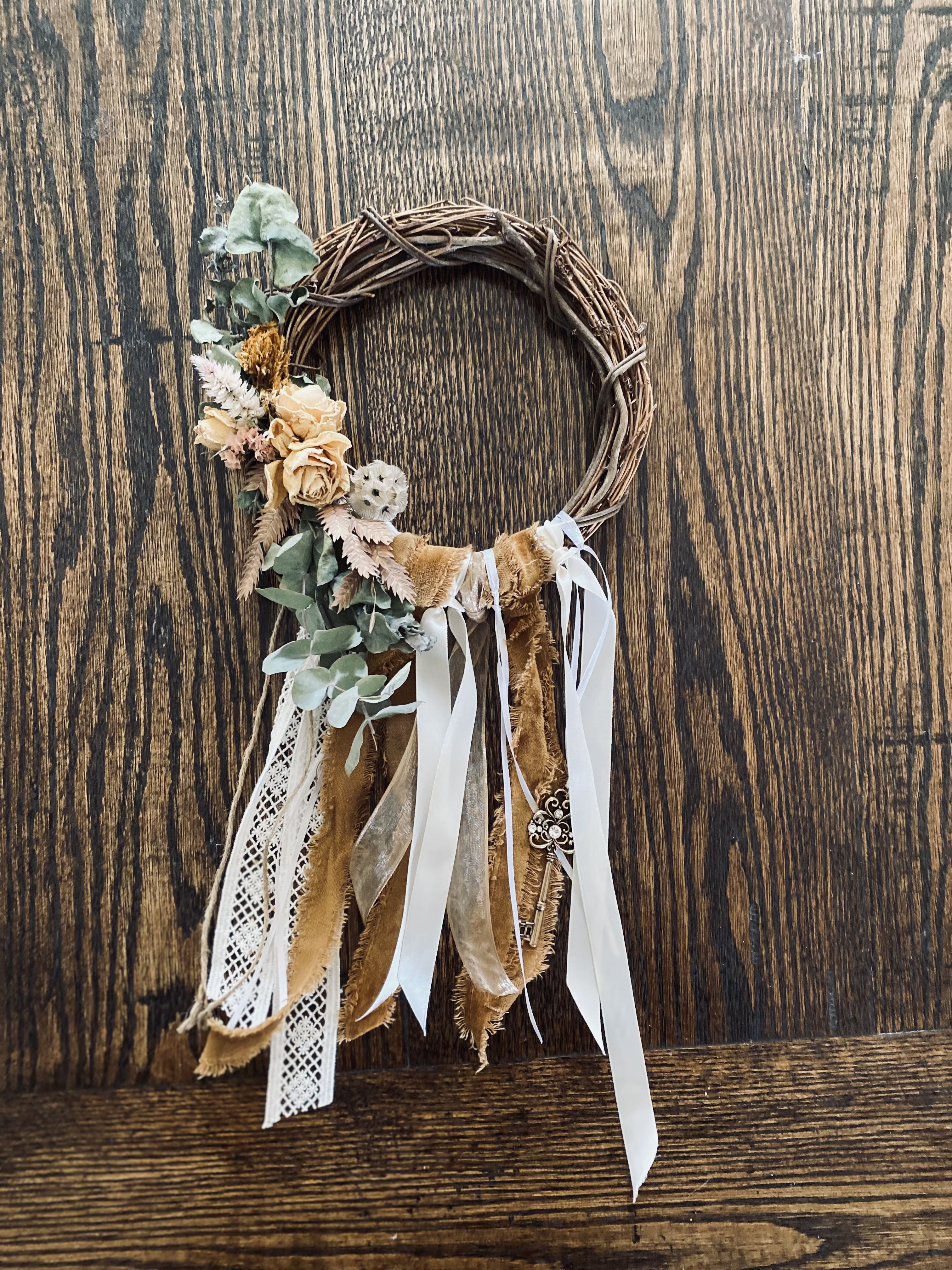Grapevine Wreath with Ribbon + Dried Flowers
