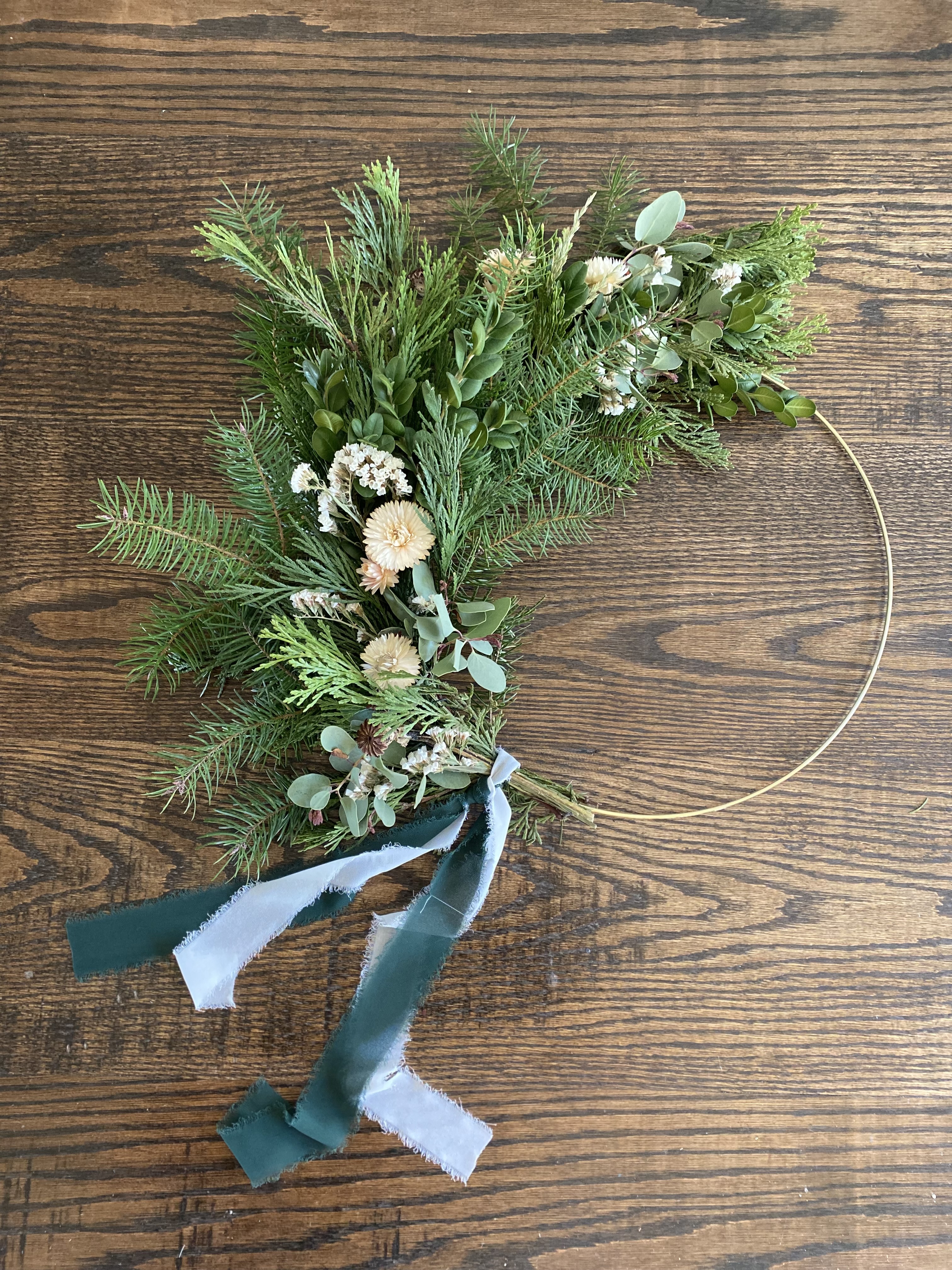 Evergreen Gold Hoop Wreath - 3 Sizes Available