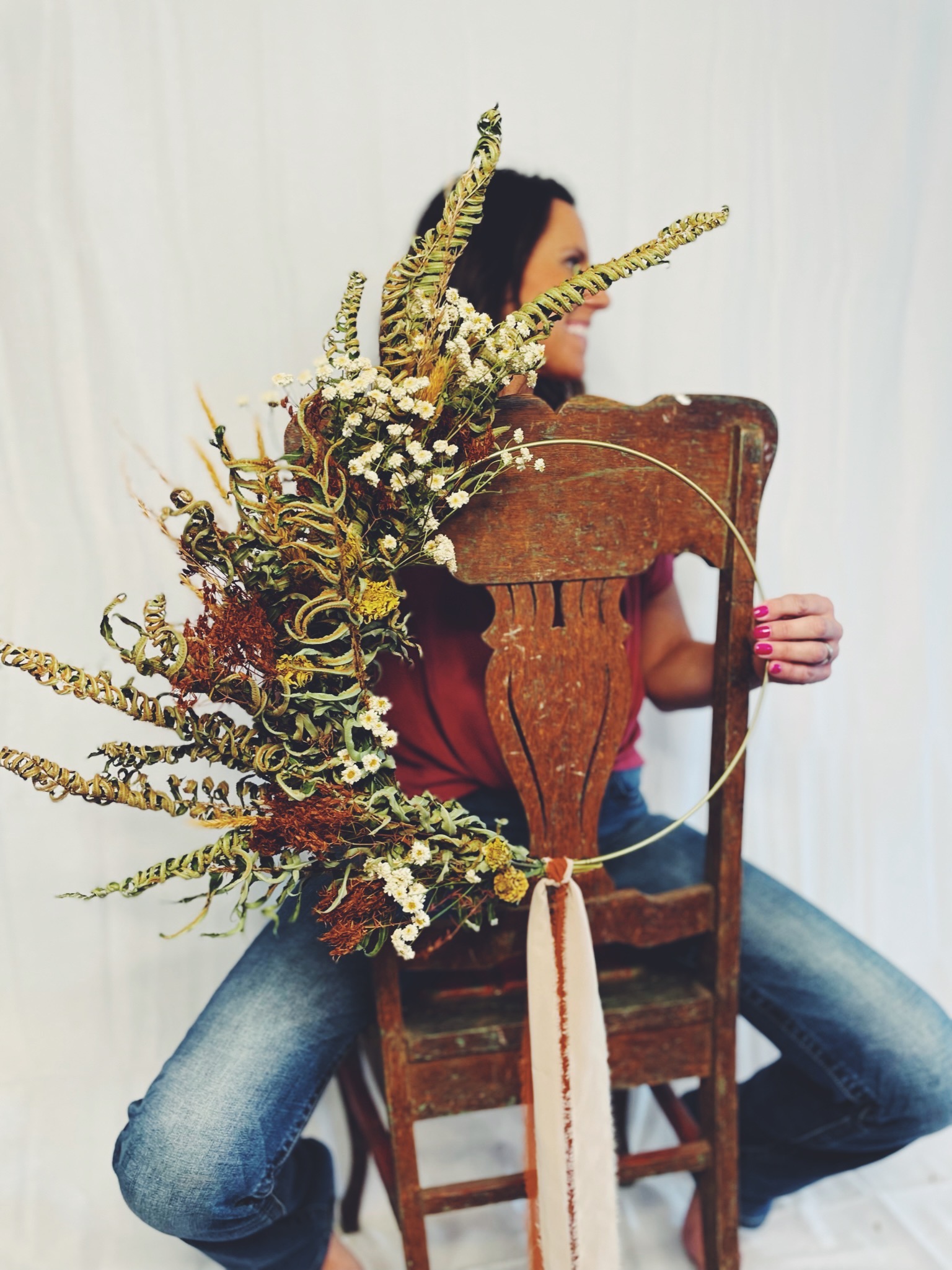 Gold Hoop Wreath with Dried Flowers - 2 Color Palettes & 3 Sizes Available