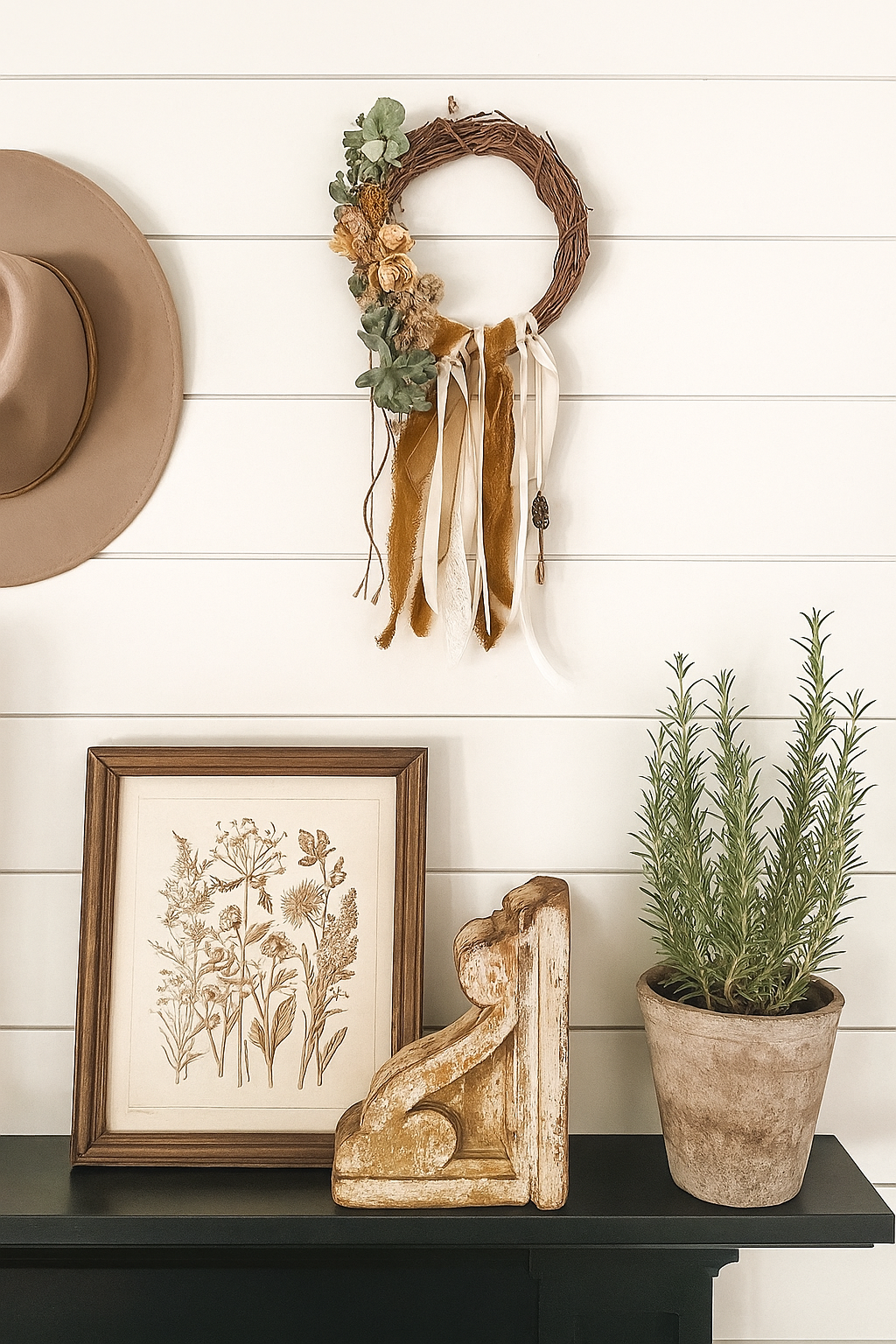 Grapevine Wreath with Ribbon + Dried Flowers