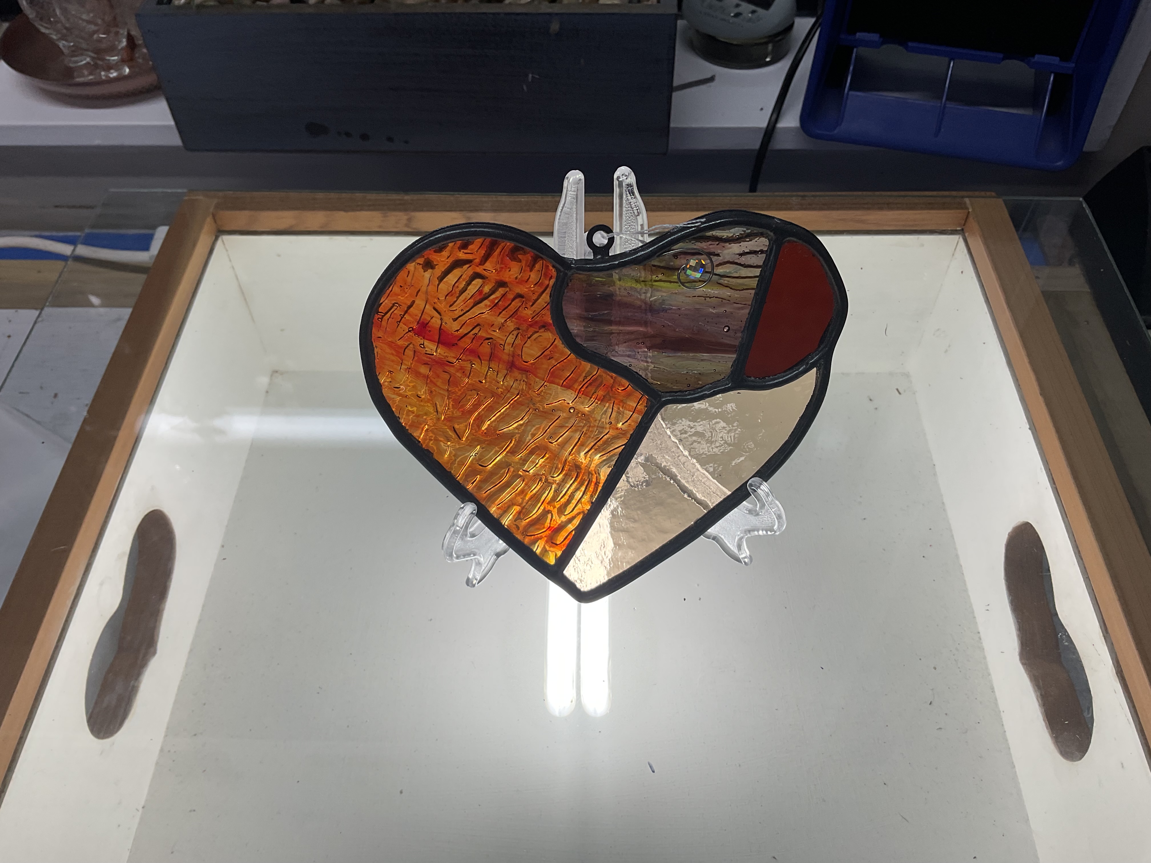 Stained Glass Dog Heart Sun catcher