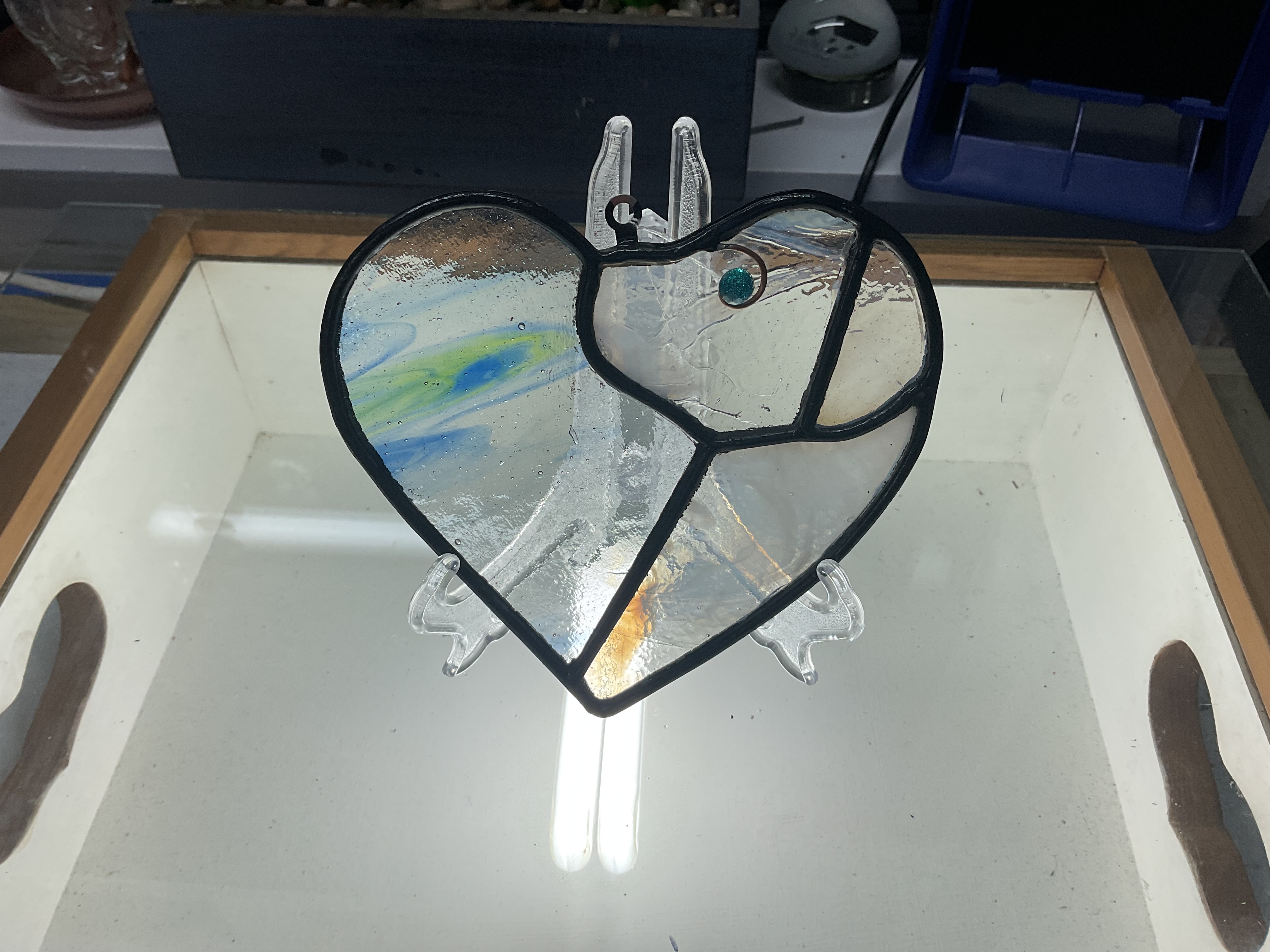 Stained Glass Dog Heart Sun catcher