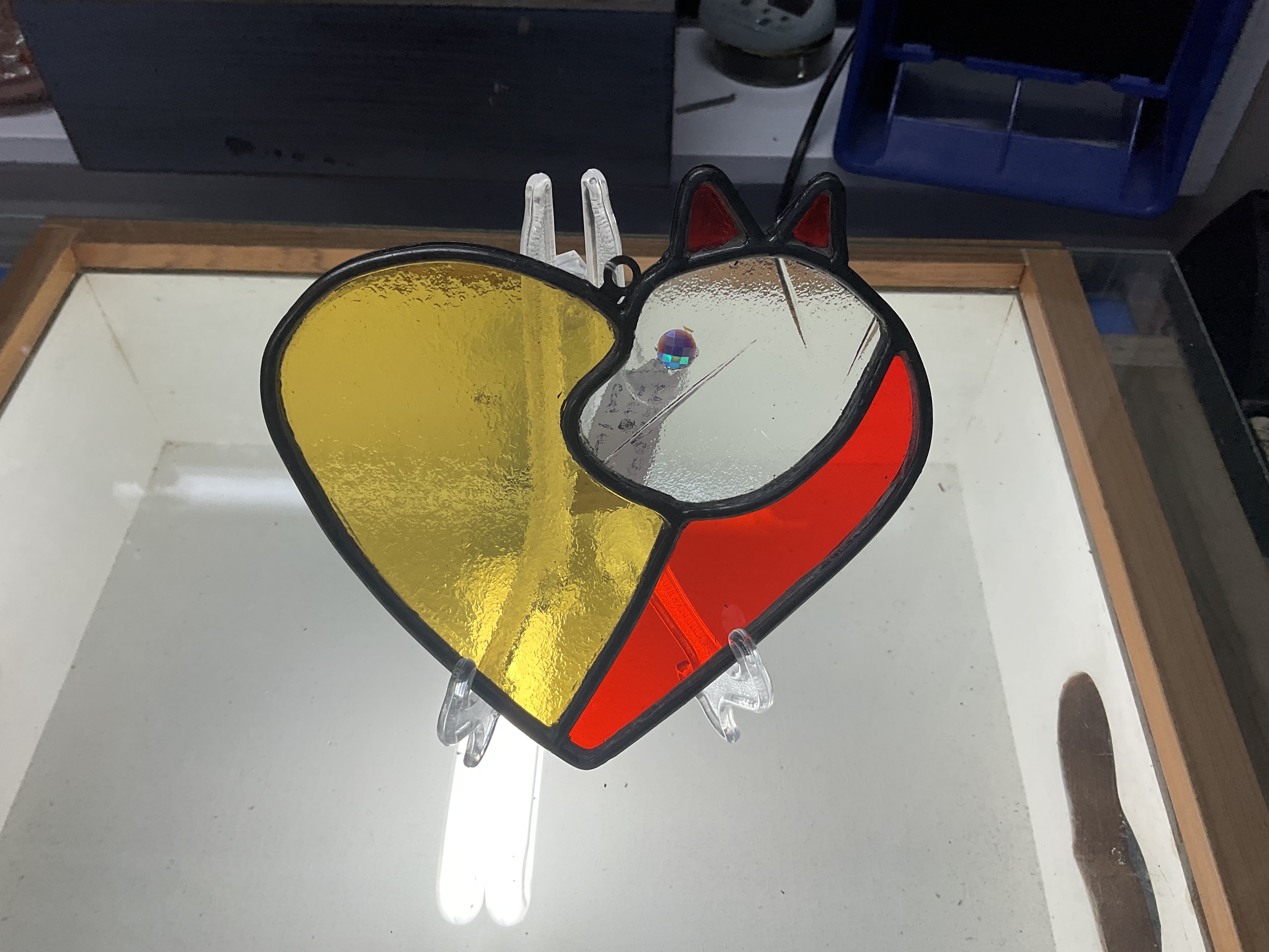 Stained Glass Cat Heart Sun catcher