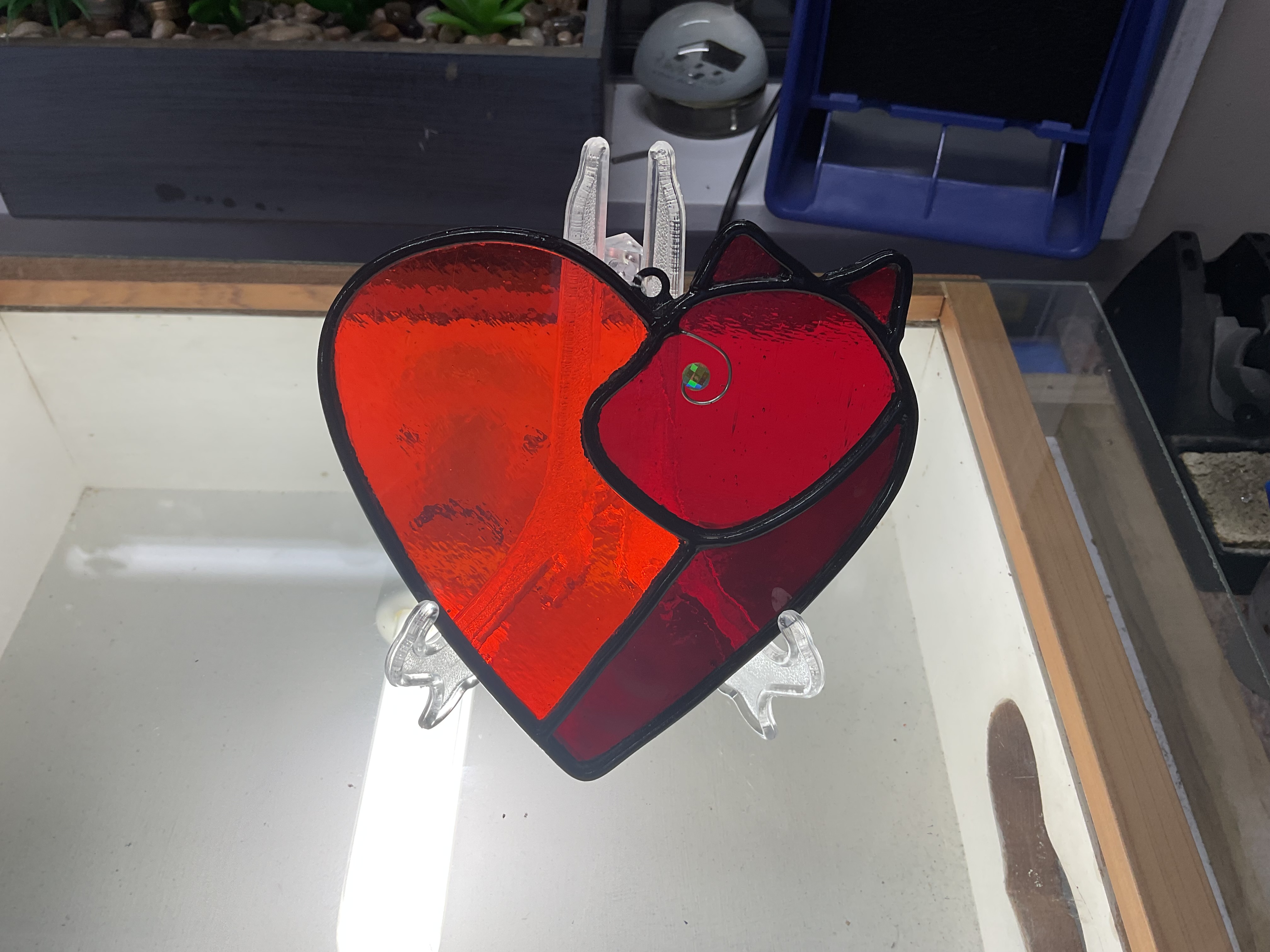 Stained Glass Cat Heart Sun catcher
