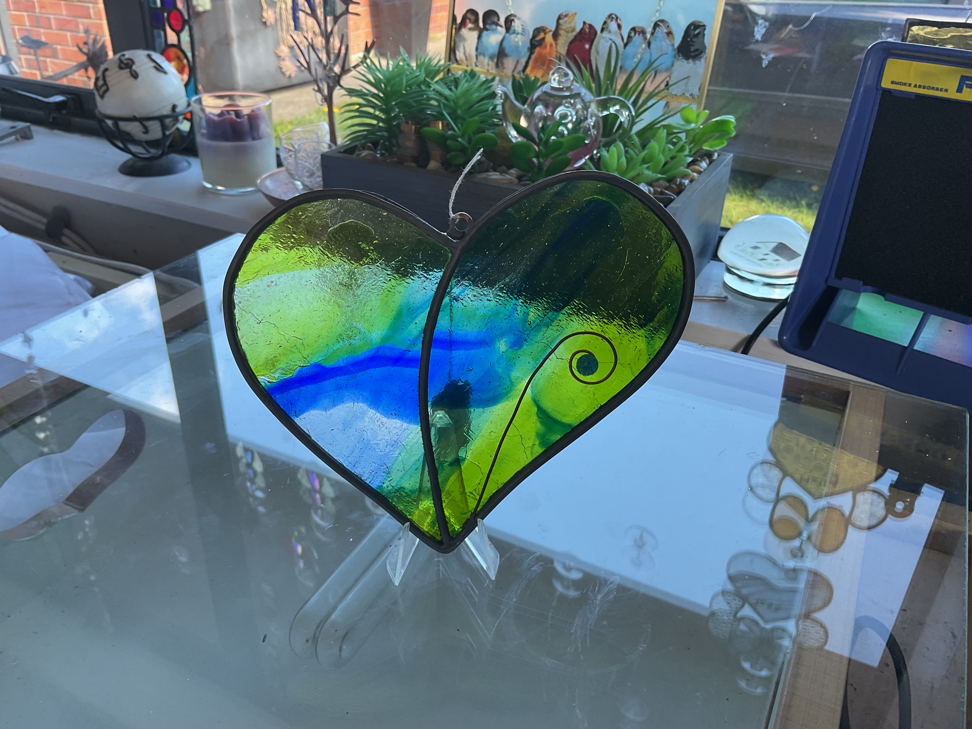 Heart-shaped stained glass art