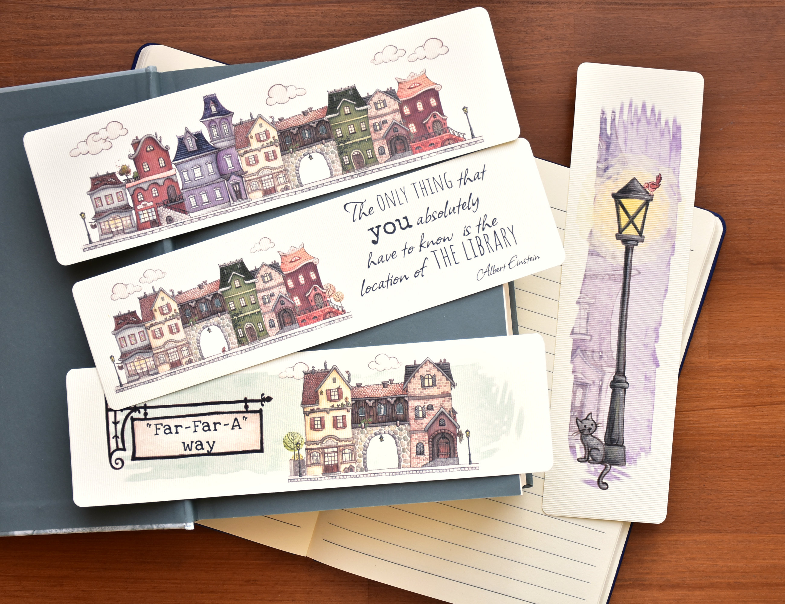 Színes városi utca - Illusztrált könyvjelzők