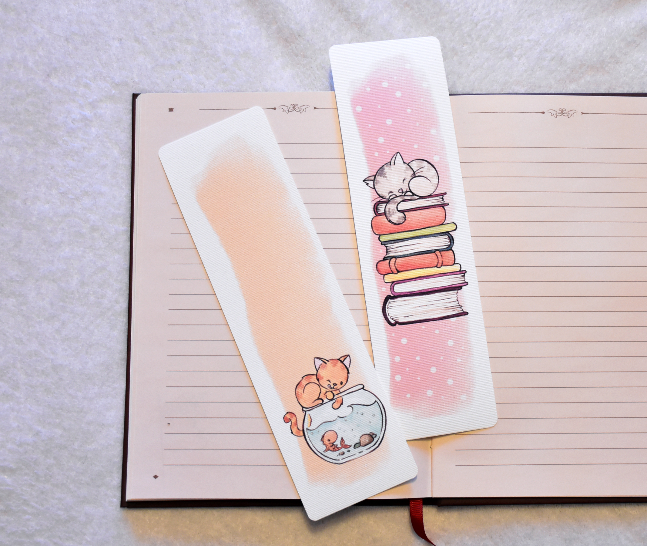 Cicás könyvjelzők - rózsaszín-sárga