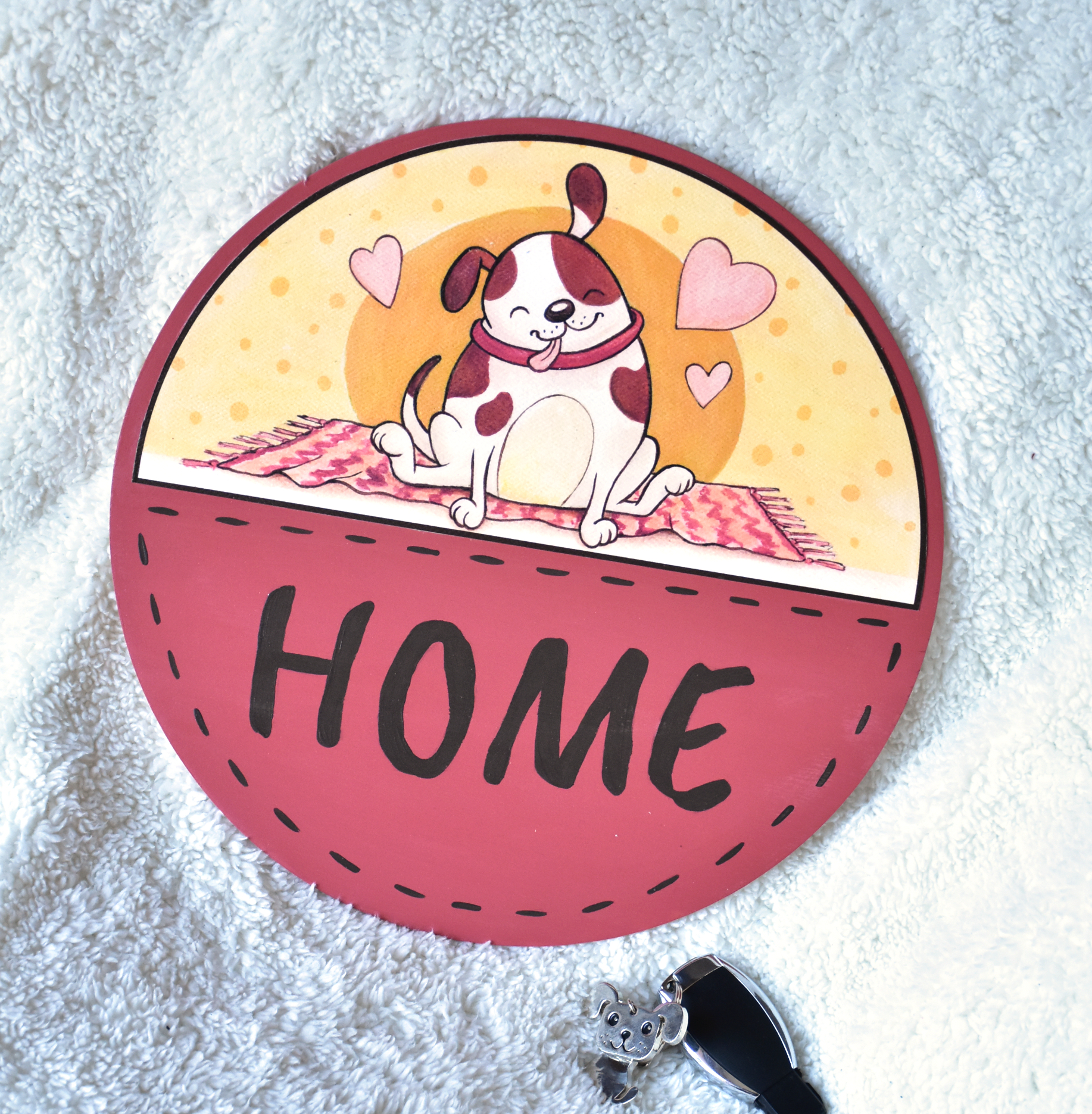 Vidám, várakozó kutyus - Ajtótábla