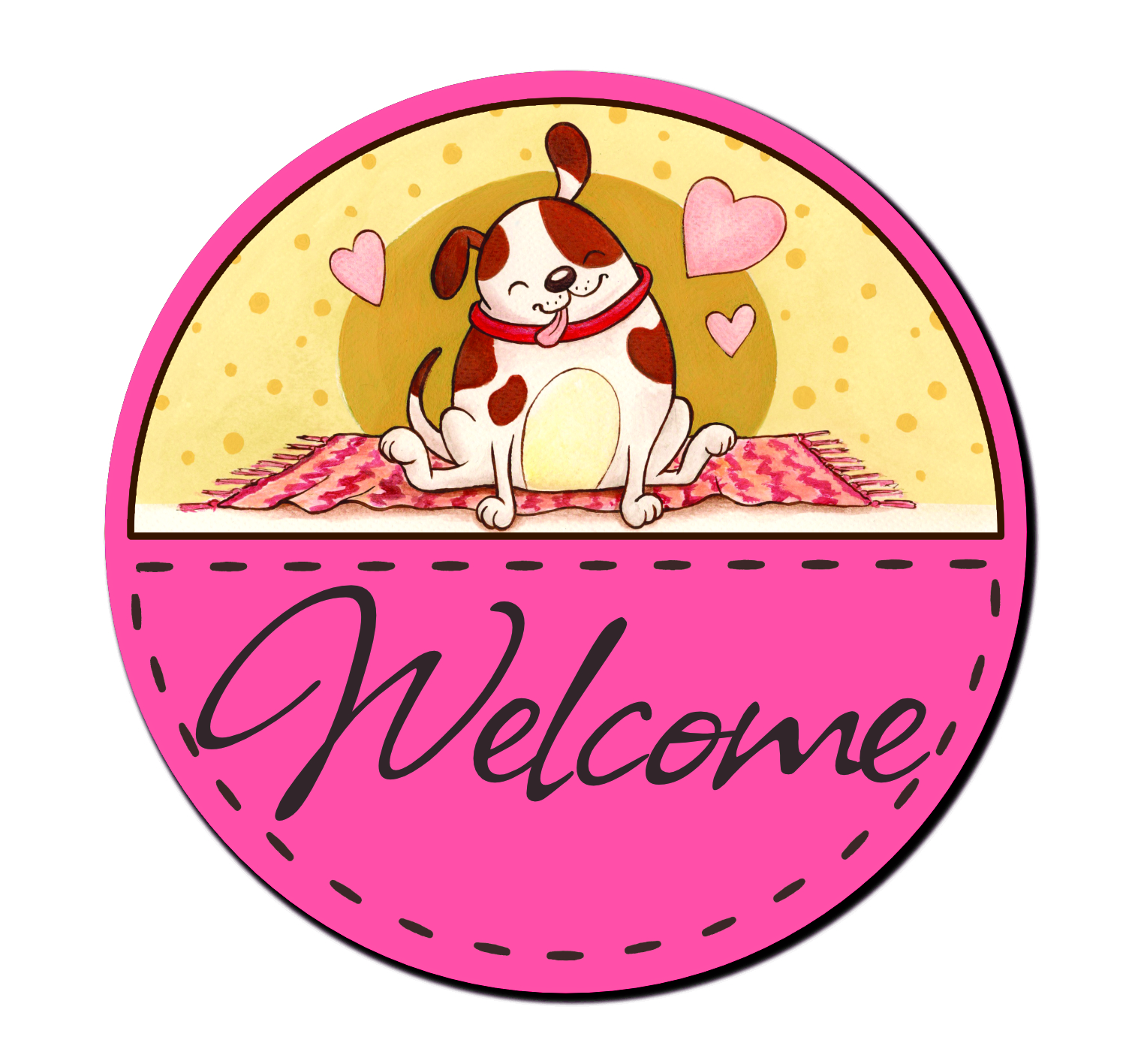 Vidám, várakozó kutyus - Ajtótábla