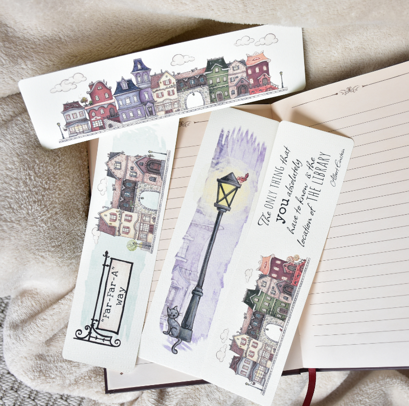 Színes városi utca - Illusztrált könyvjelzők