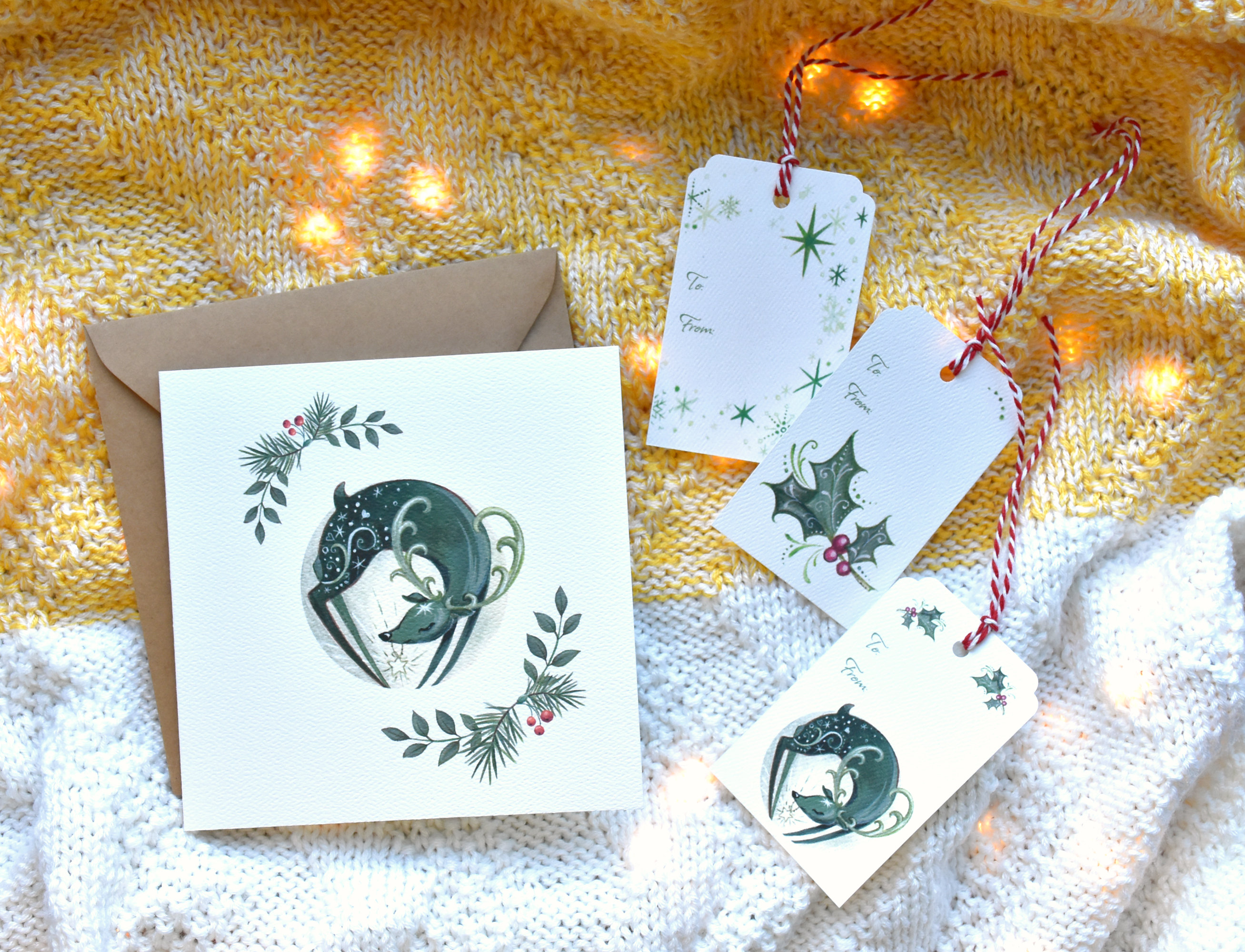 Téli szarvasok - Karácsonyi üdvözlő kártya szett