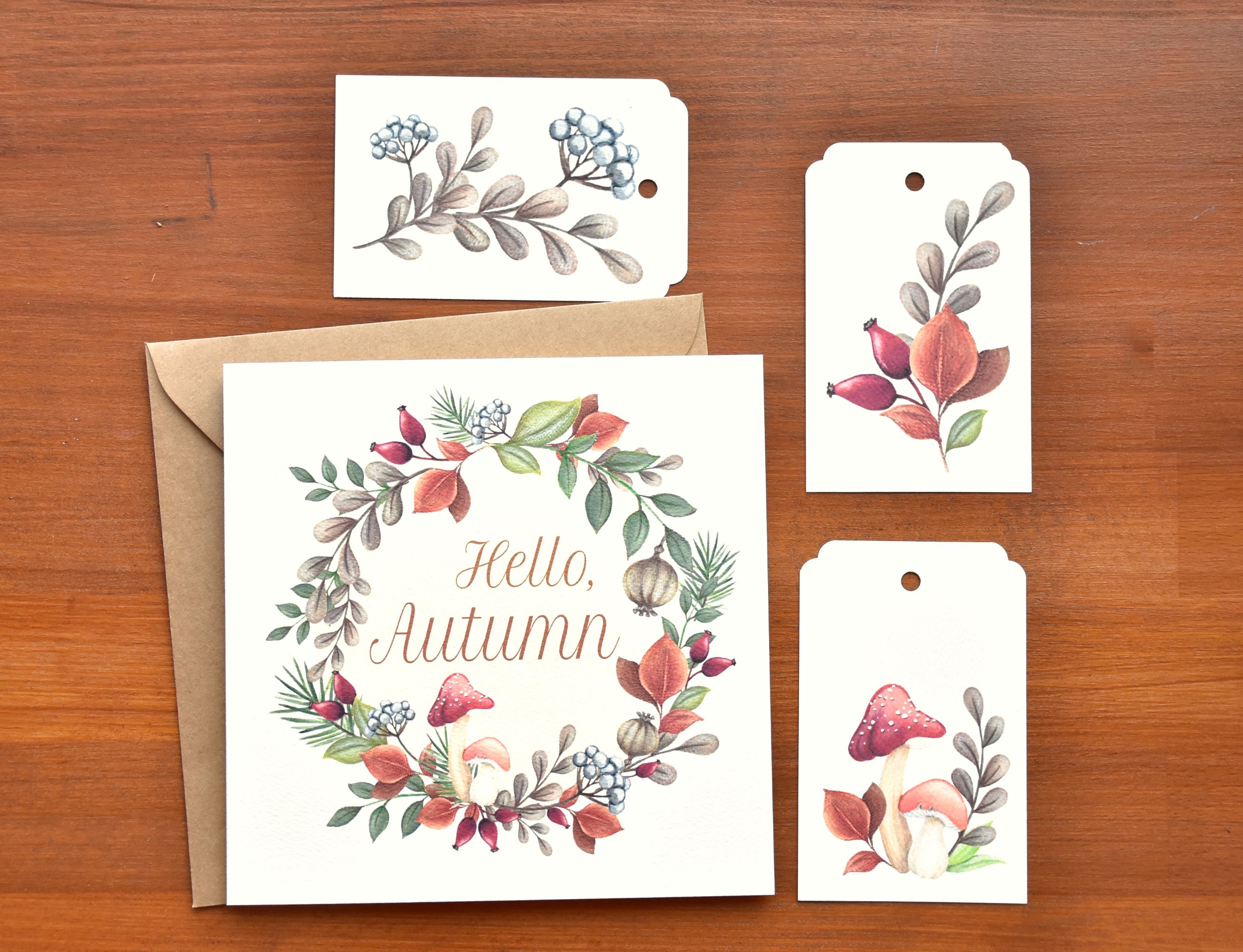 Erdei koszorú - Őszi üdvözlő kártya szett