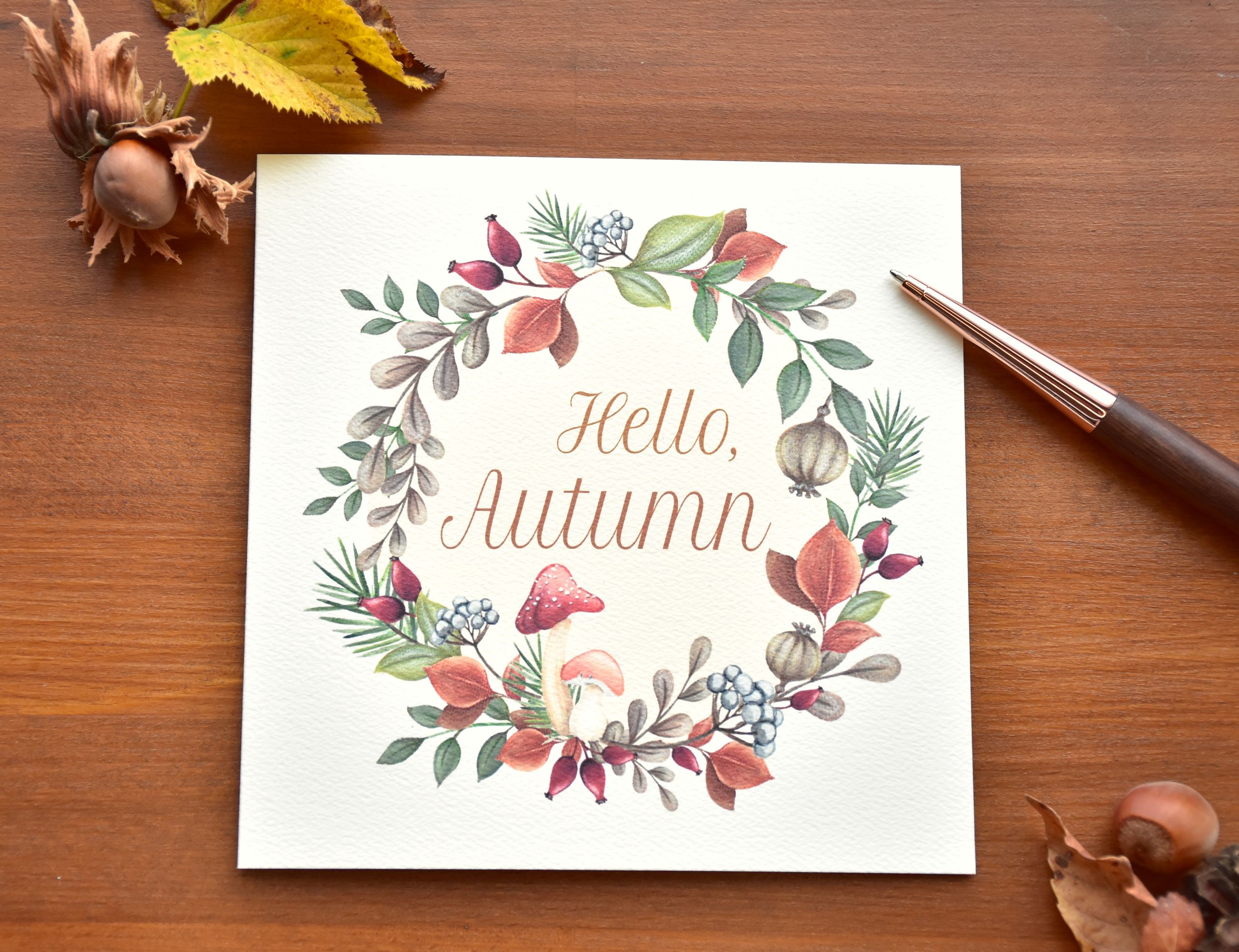 Erdei koszorú - Őszi üdvözlő kártya szett