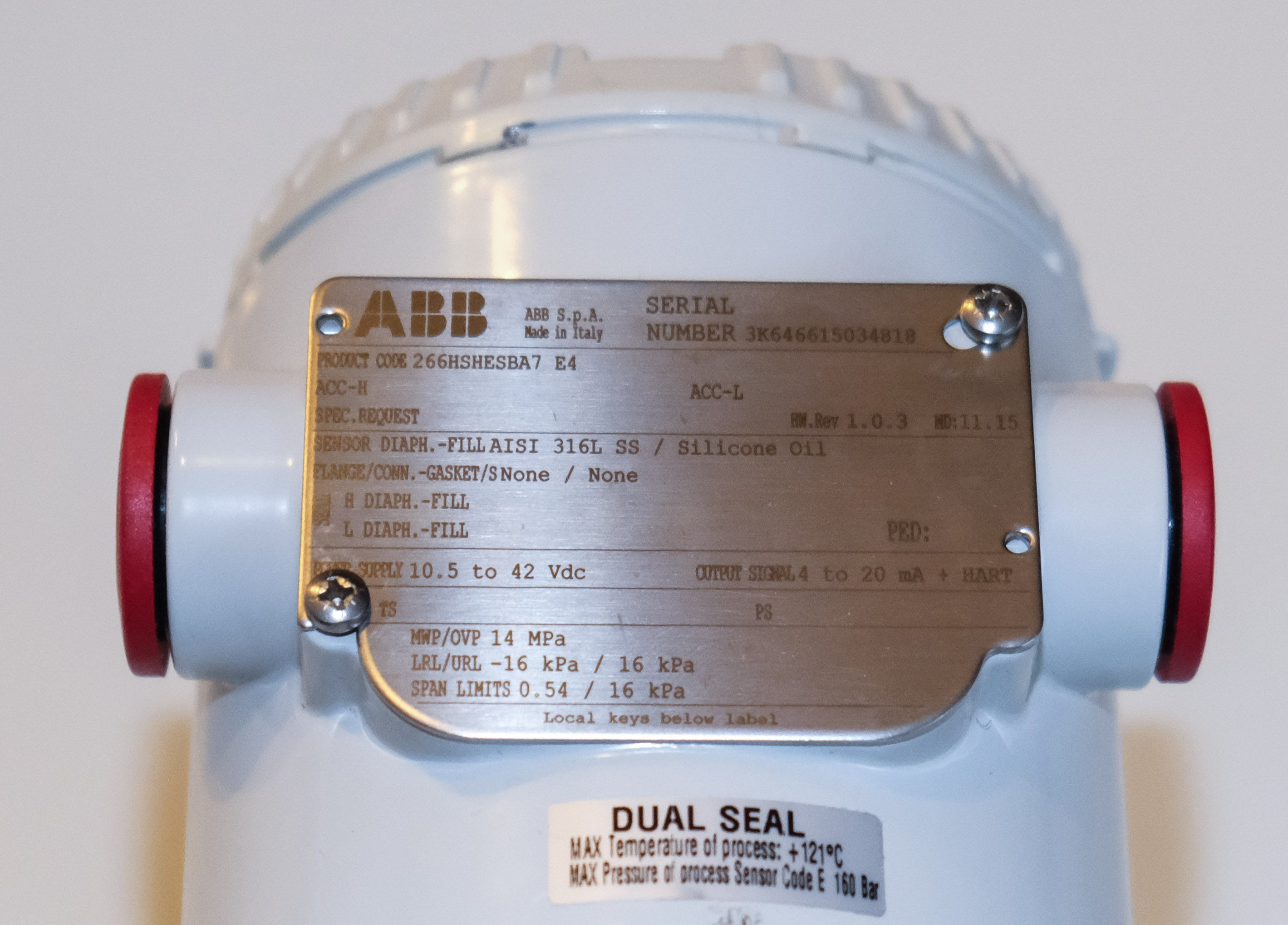 ABB 2600T 266HSHESBA7 E4 pressure transmitter -16 to 16 KPa, 1-year warranty