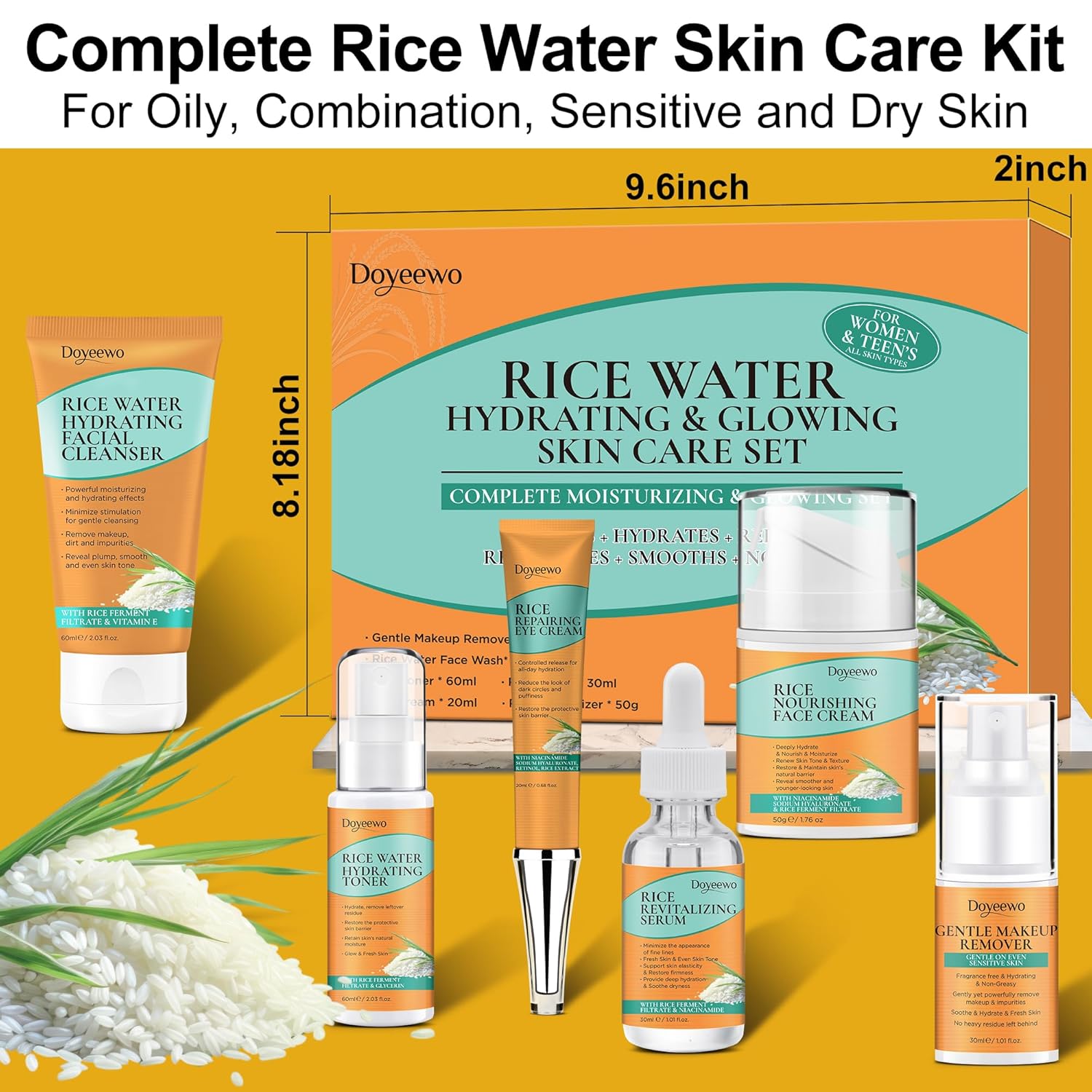 Womens & Teens Wife Birthday Gift Ideas,Skin Care Set,Professional Hydrate Glow Repair Anti-Aging Rice Water Facial Skin Care Routine Kit,Skincare Gift Set for Teenage Girl Womens Gifts for Christmas