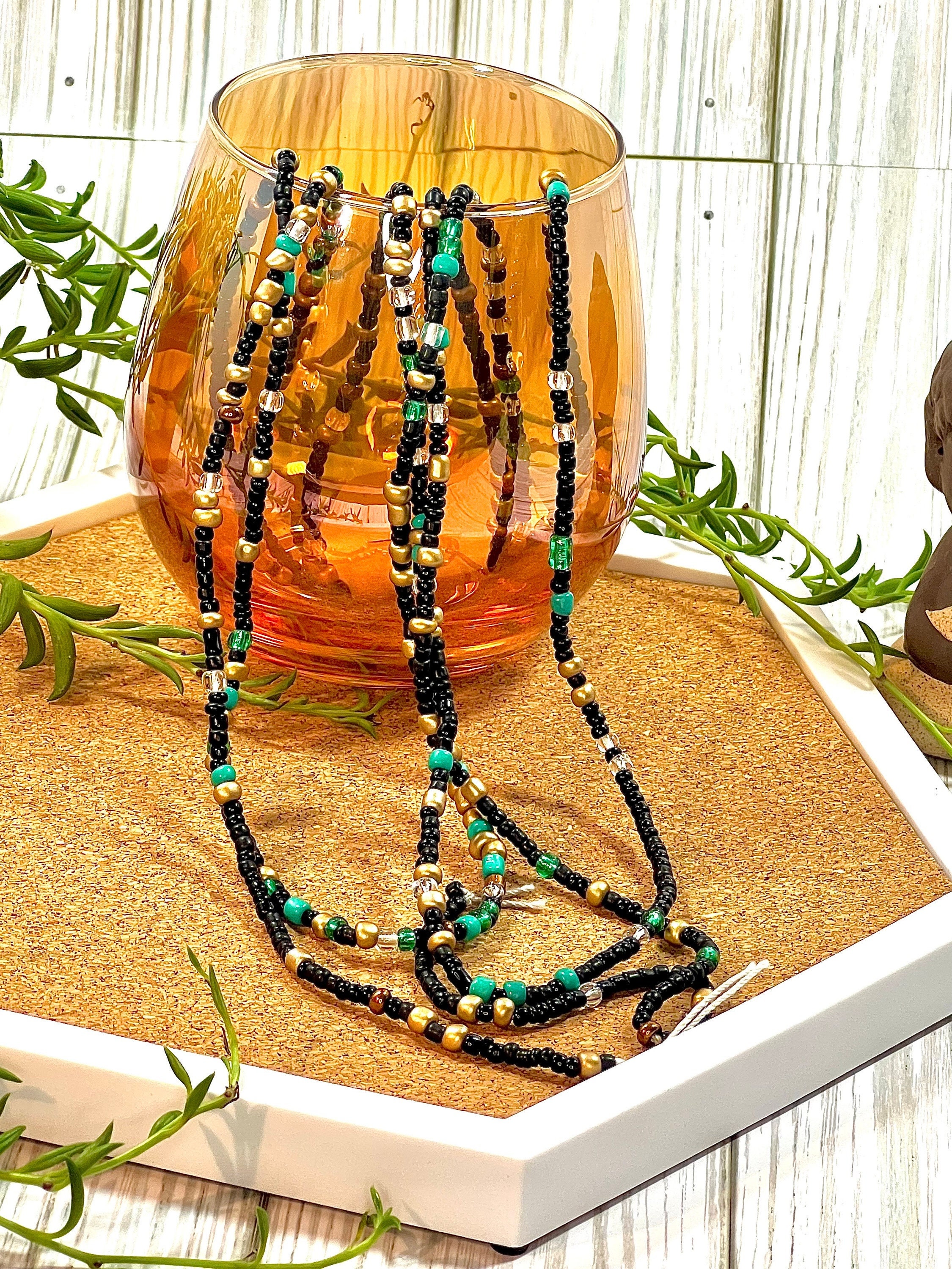 Lineage - A Gold, Black, and Turquoise Tie-On Waist beads in 45-inch and 60-inch Strands