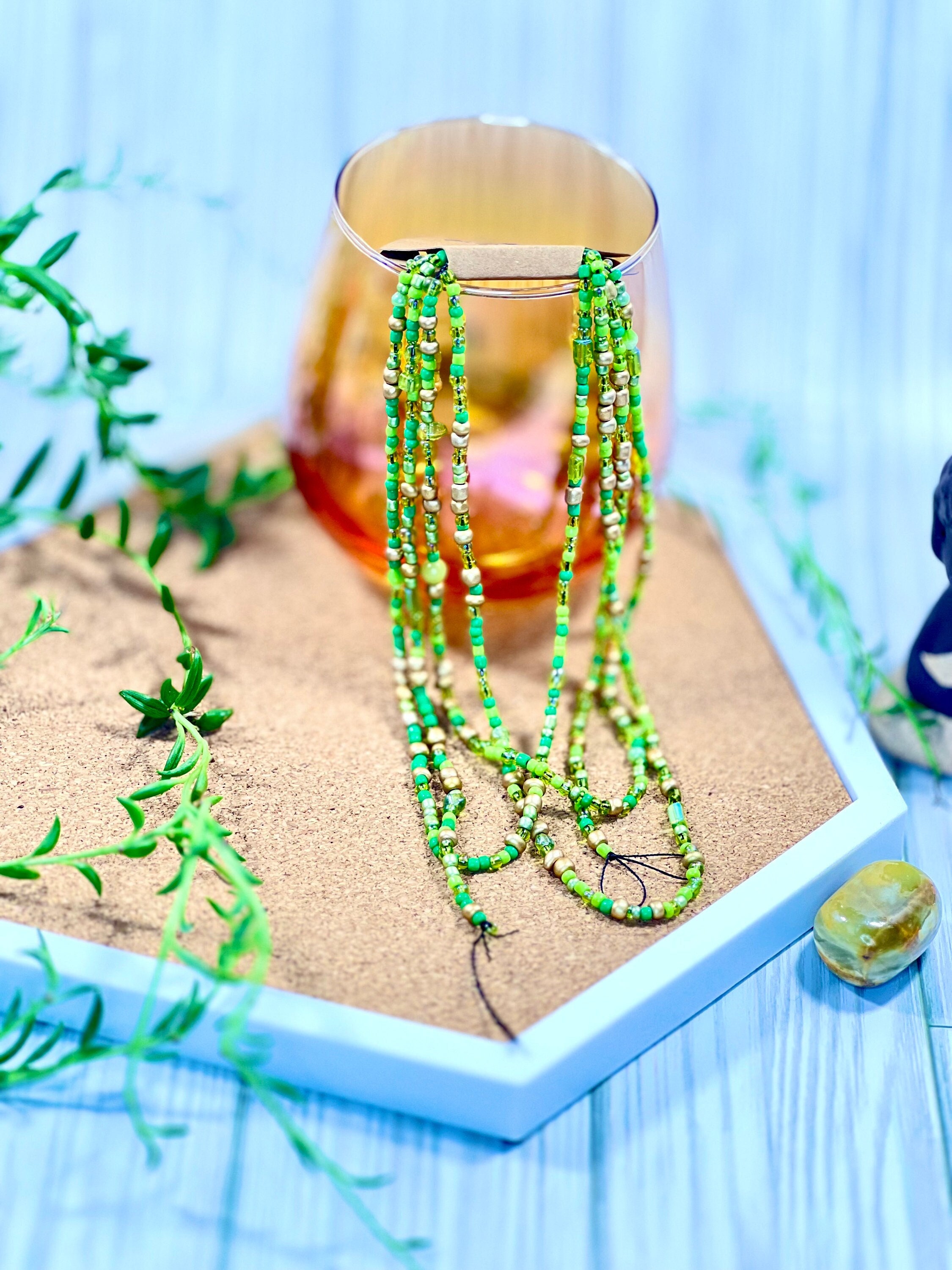 Shades of Green Tie On African Waist Beads