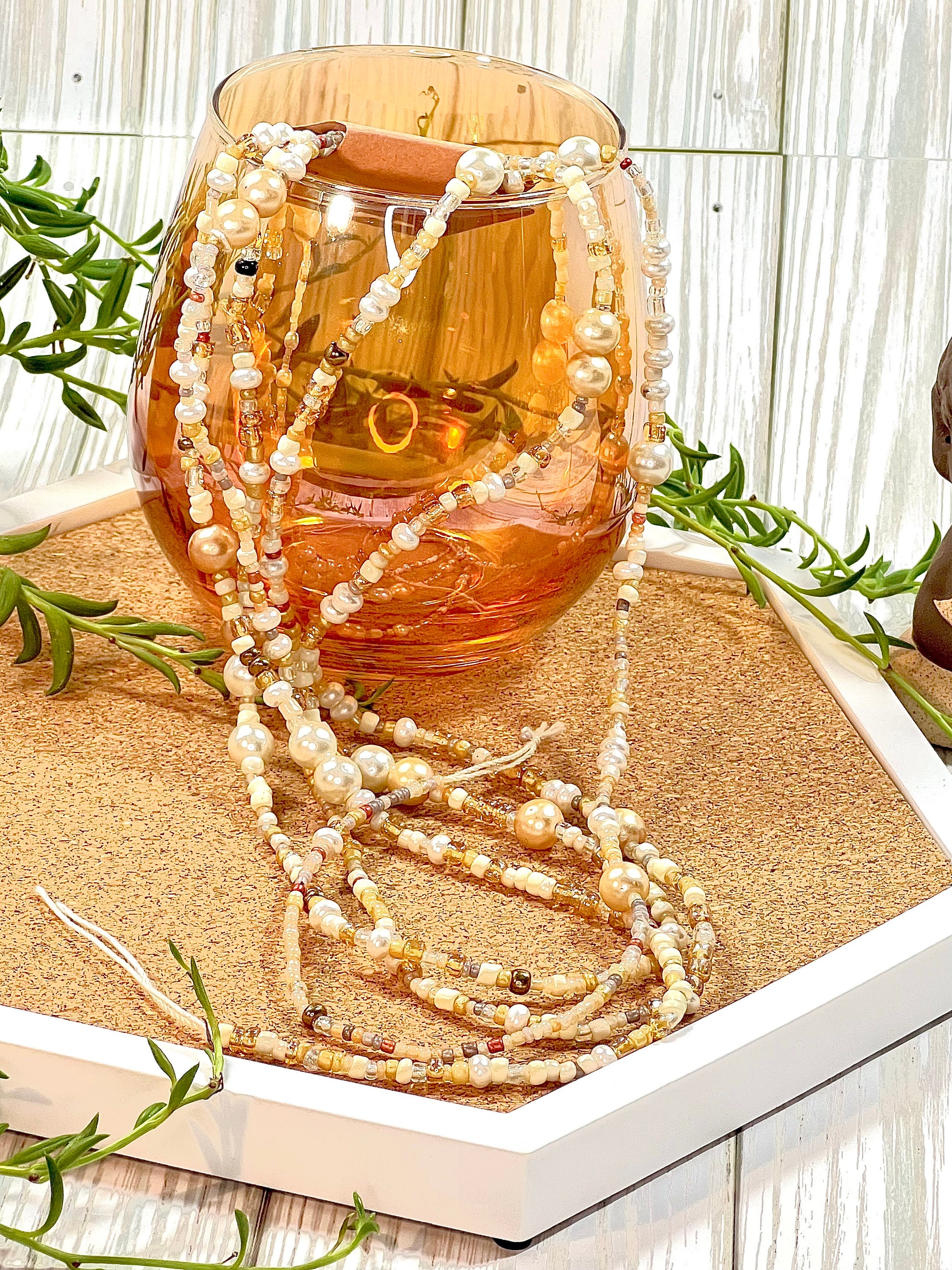 Limited Edition Gold, Ivory & Beige Glass Pearl Tie On African Waist Beads. Beauty and Weight Management.