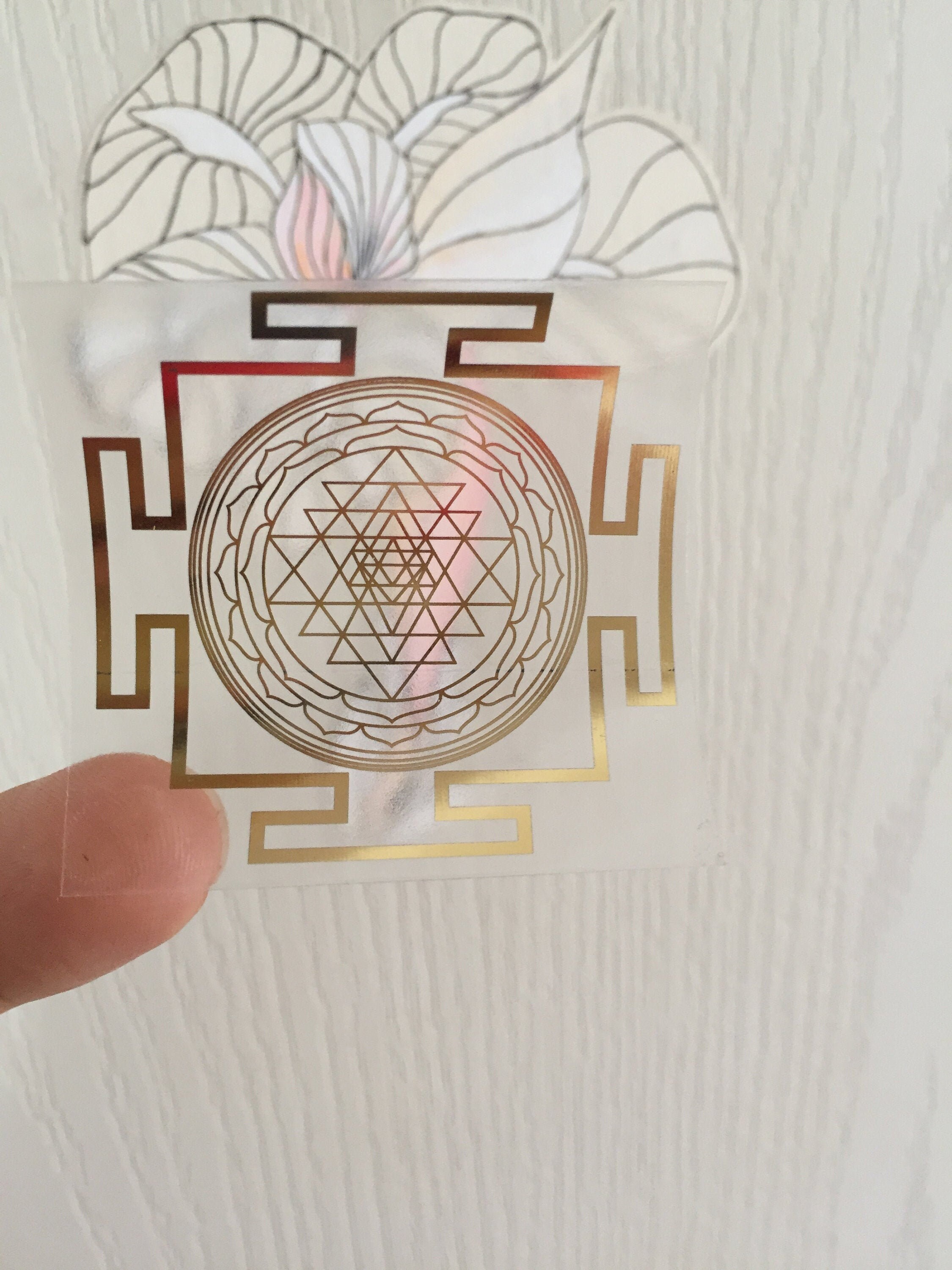 Sri Yantra transparent golden sticker Set of 7