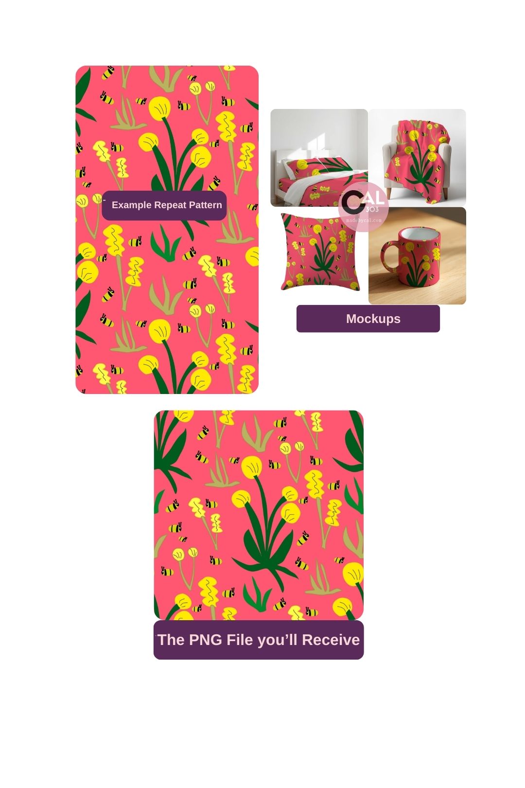 Handmade - Human-made Abstract Mustard Flowers with Bees