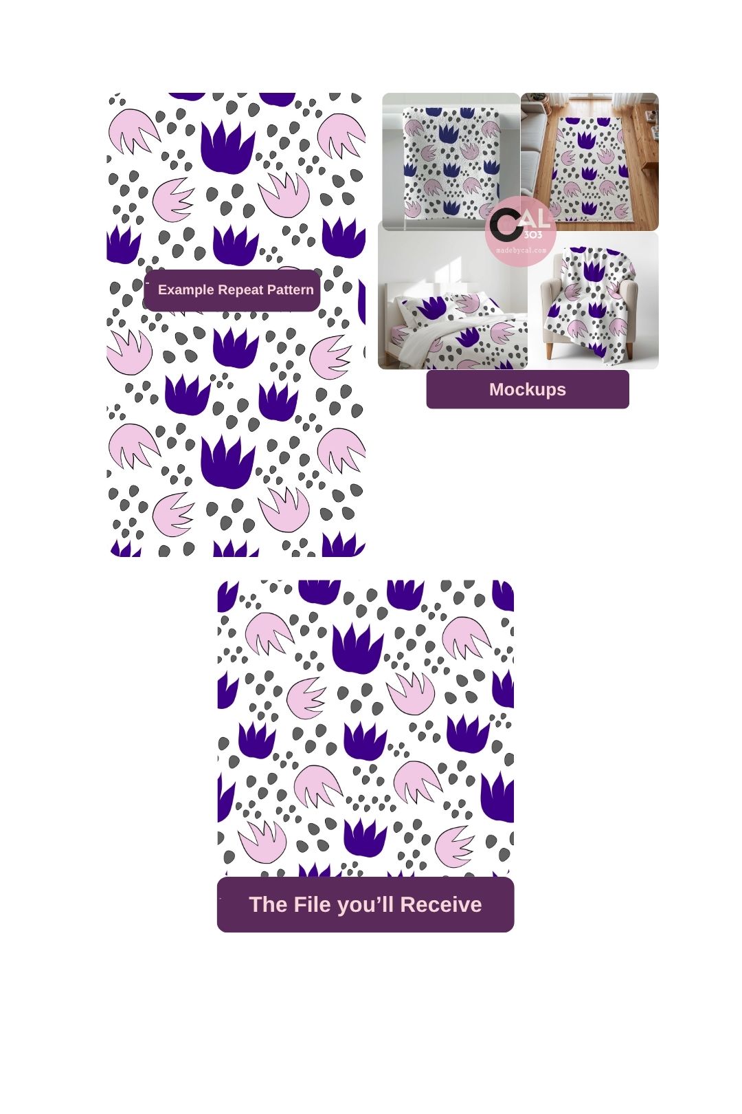 Abstract Flowers Light · Ref: 1007_abstflpkpurp_cal303_v020752