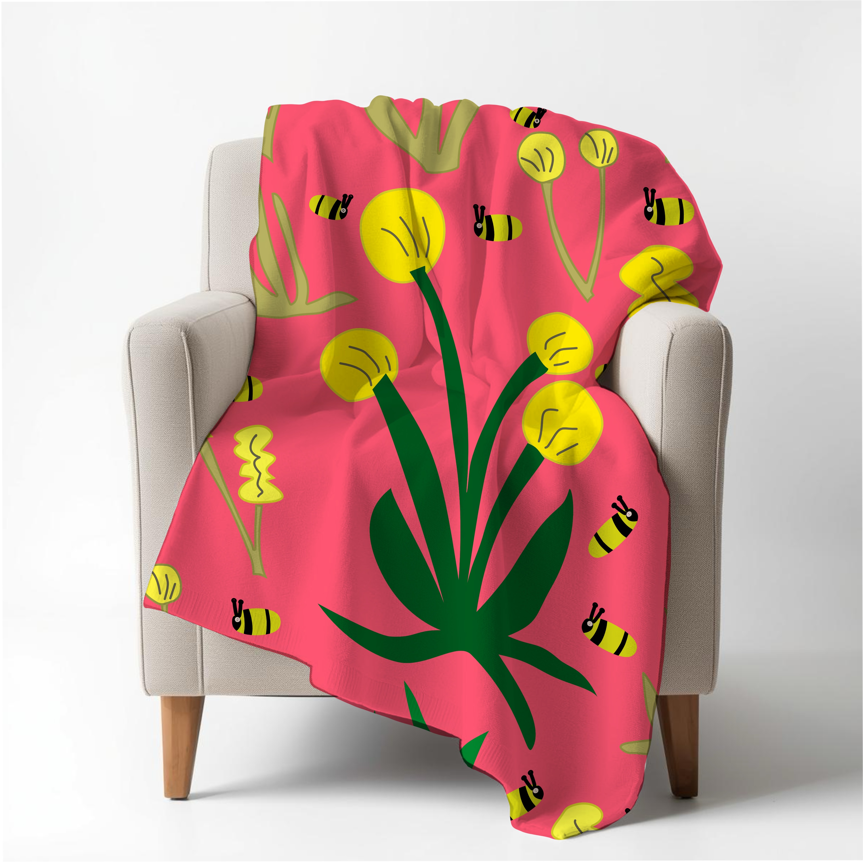 Handmade - Human-made Abstract Mustard Flowers with Bees