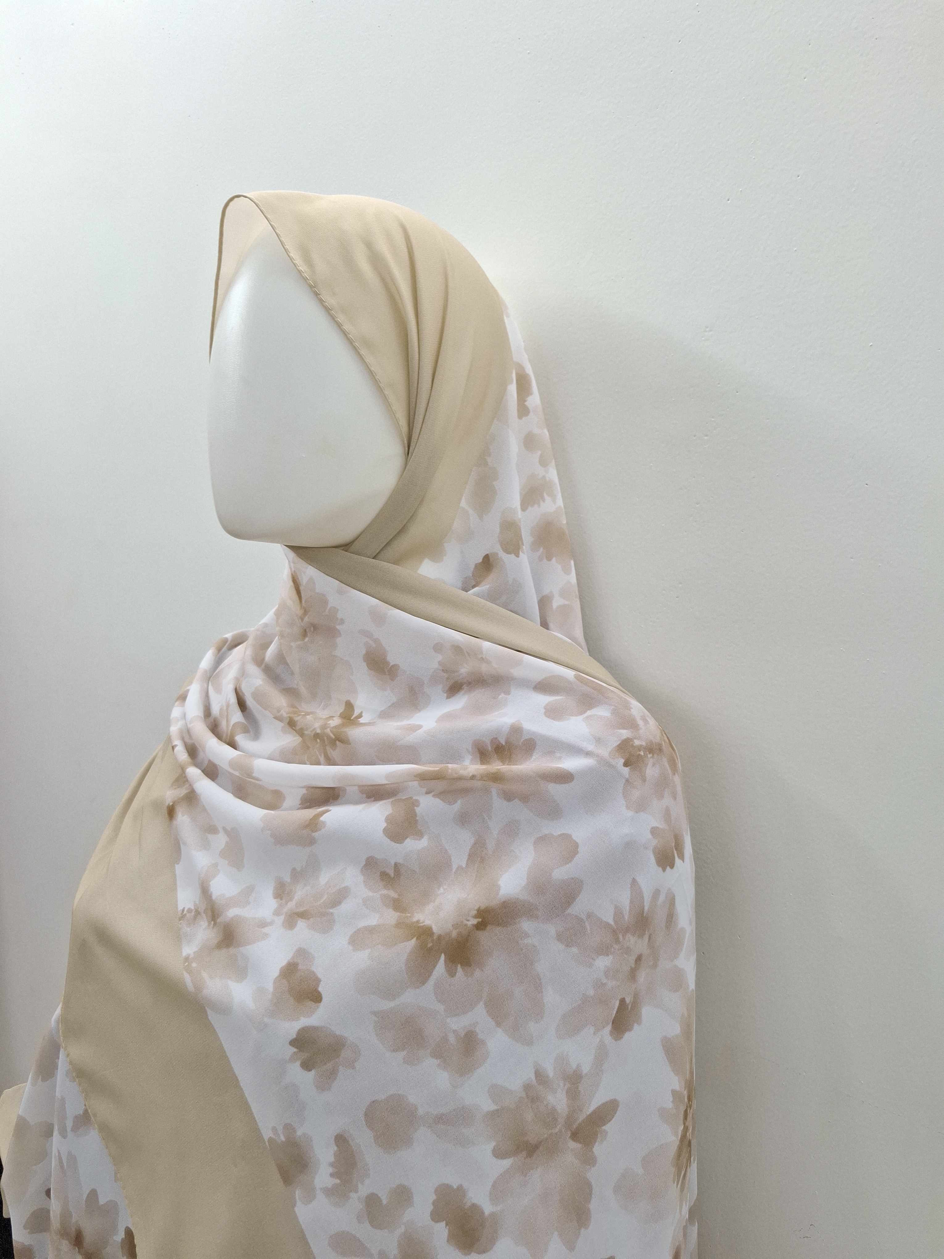 Beige Floral printed  Hijab