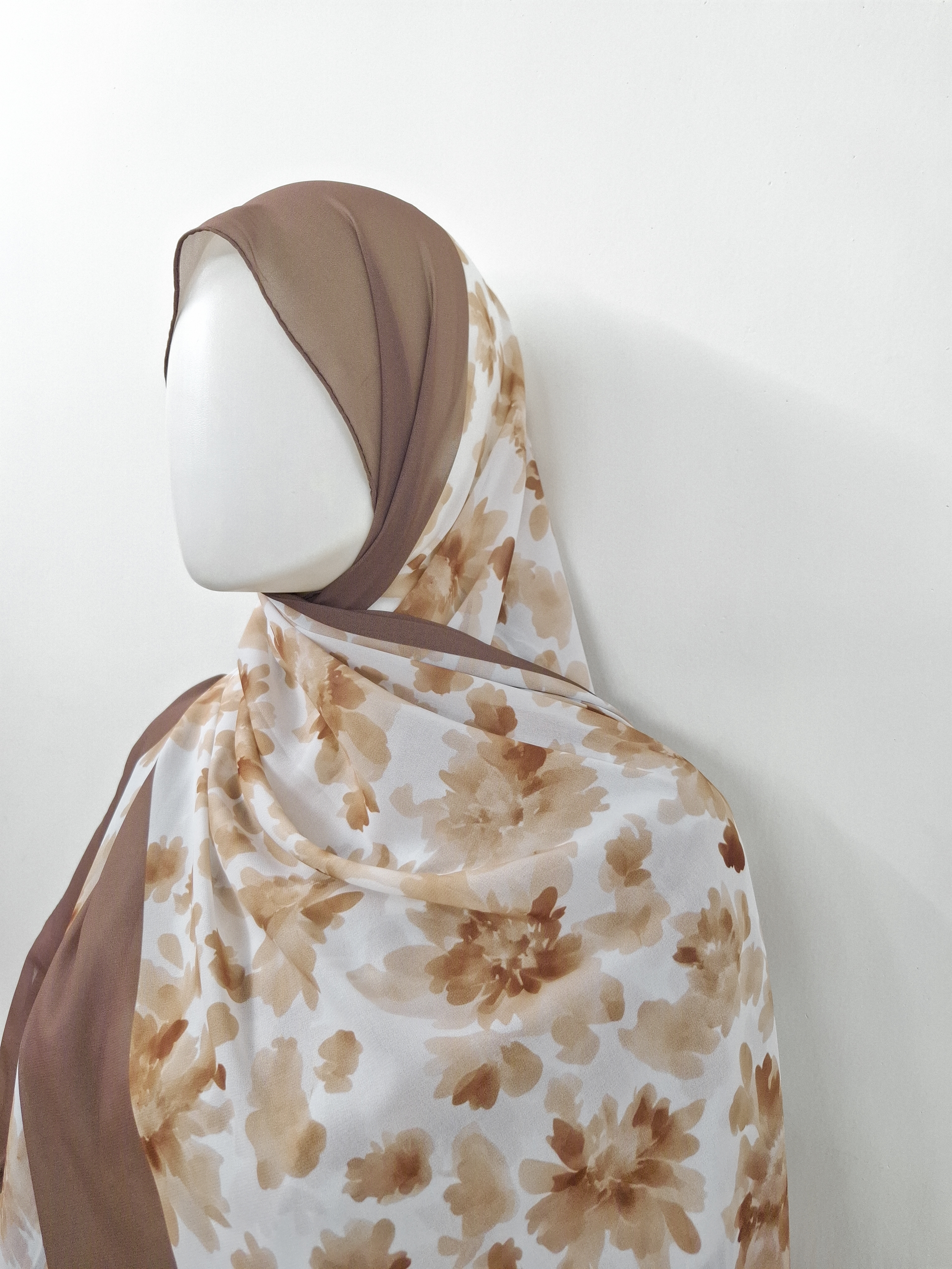 Brown Floral printed  Hijab