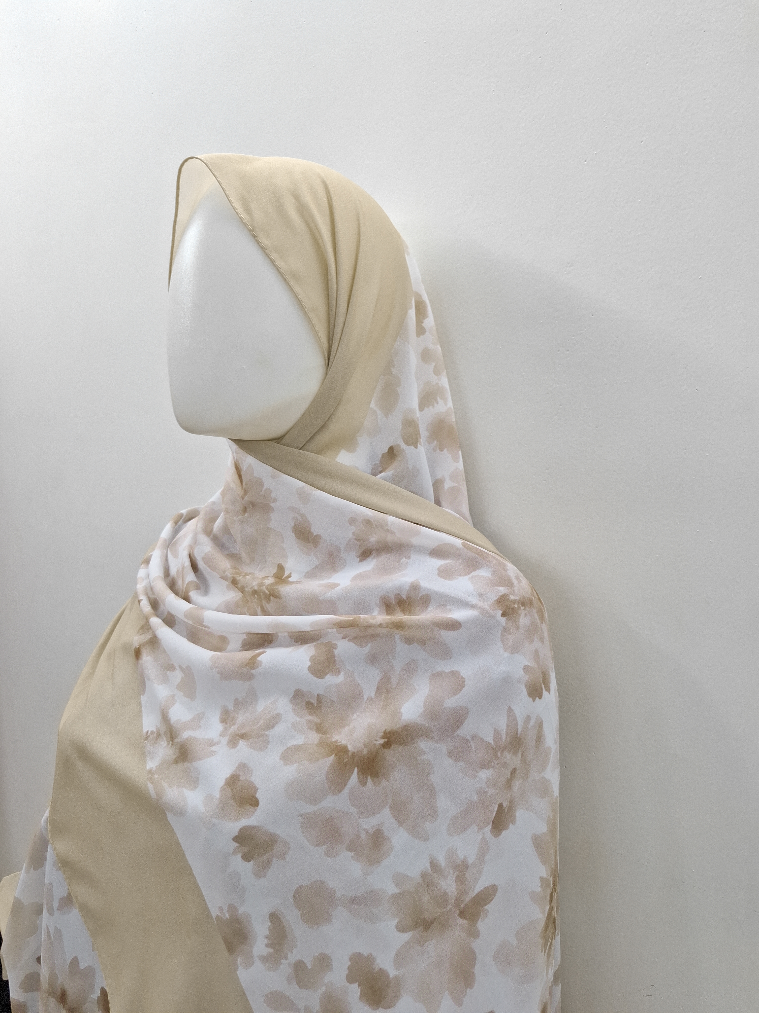 Beige Floral printed  Hijab
