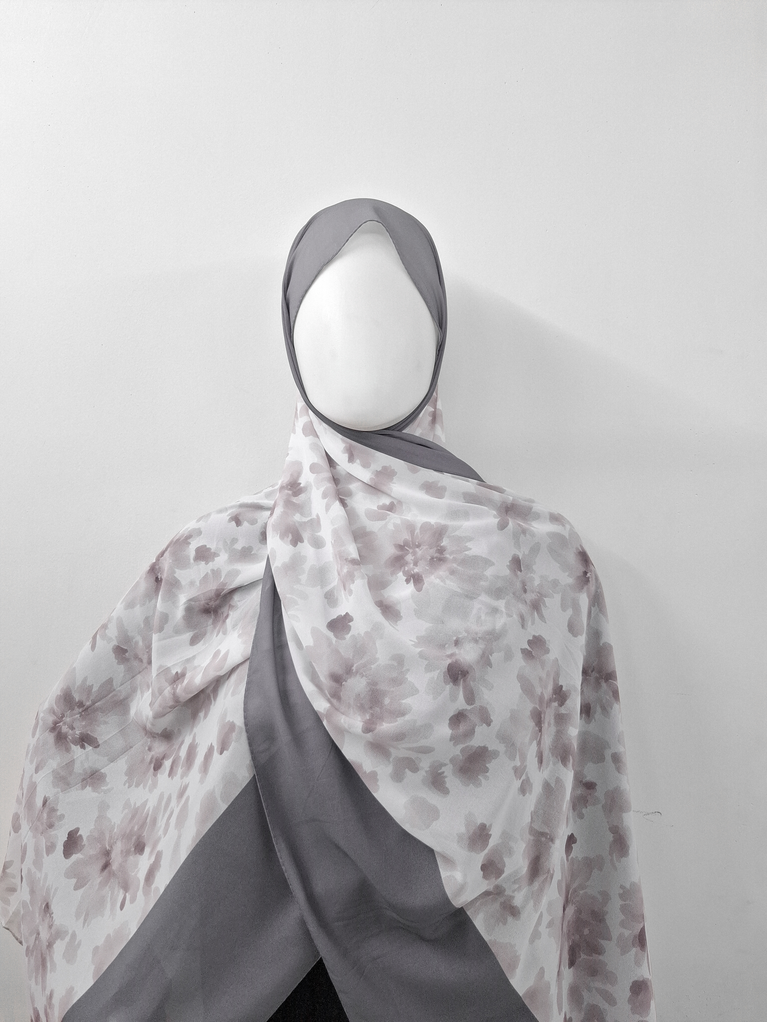 Grey Floral printed  Hijab