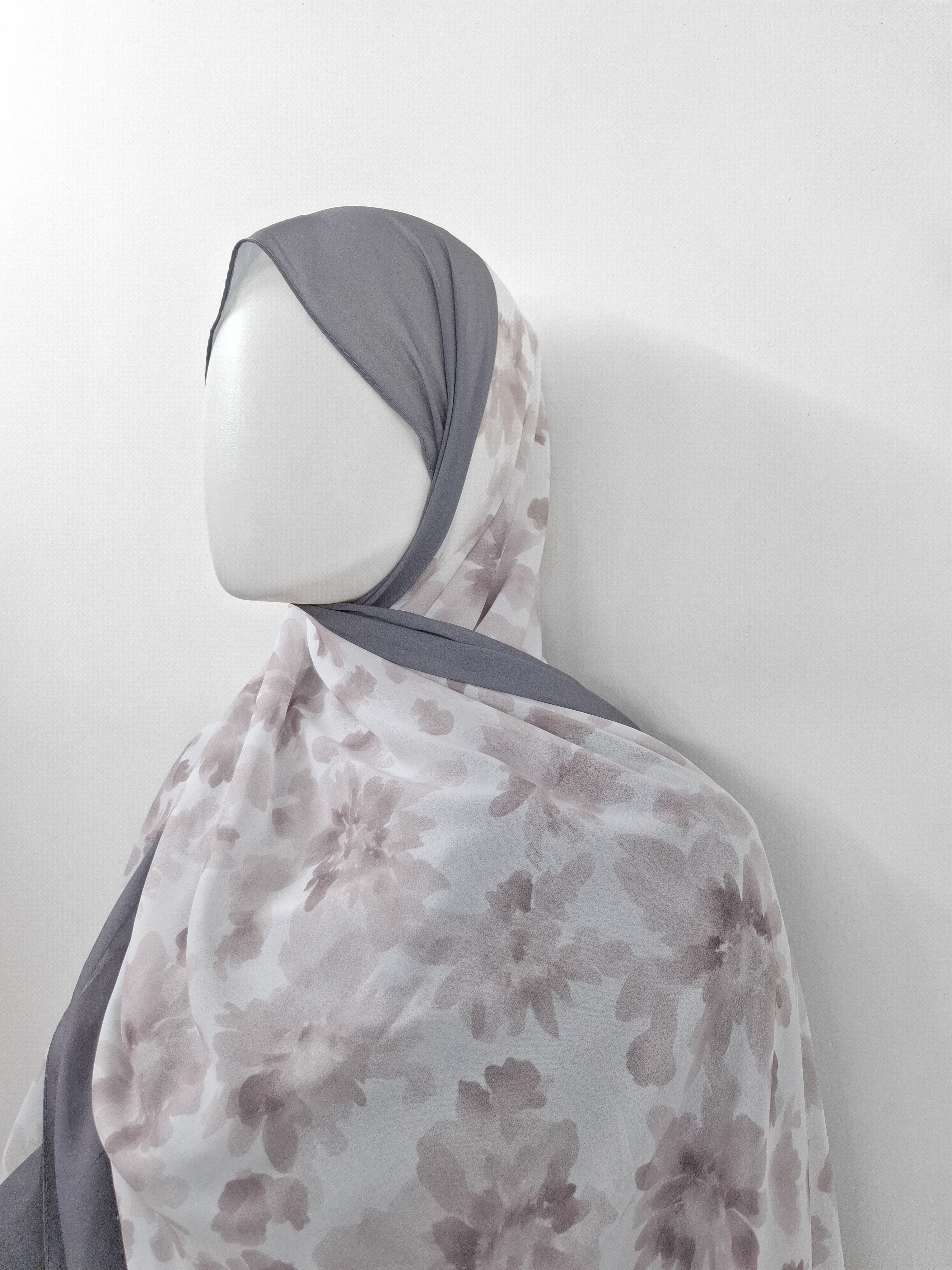 Grey Floral printed  Hijab