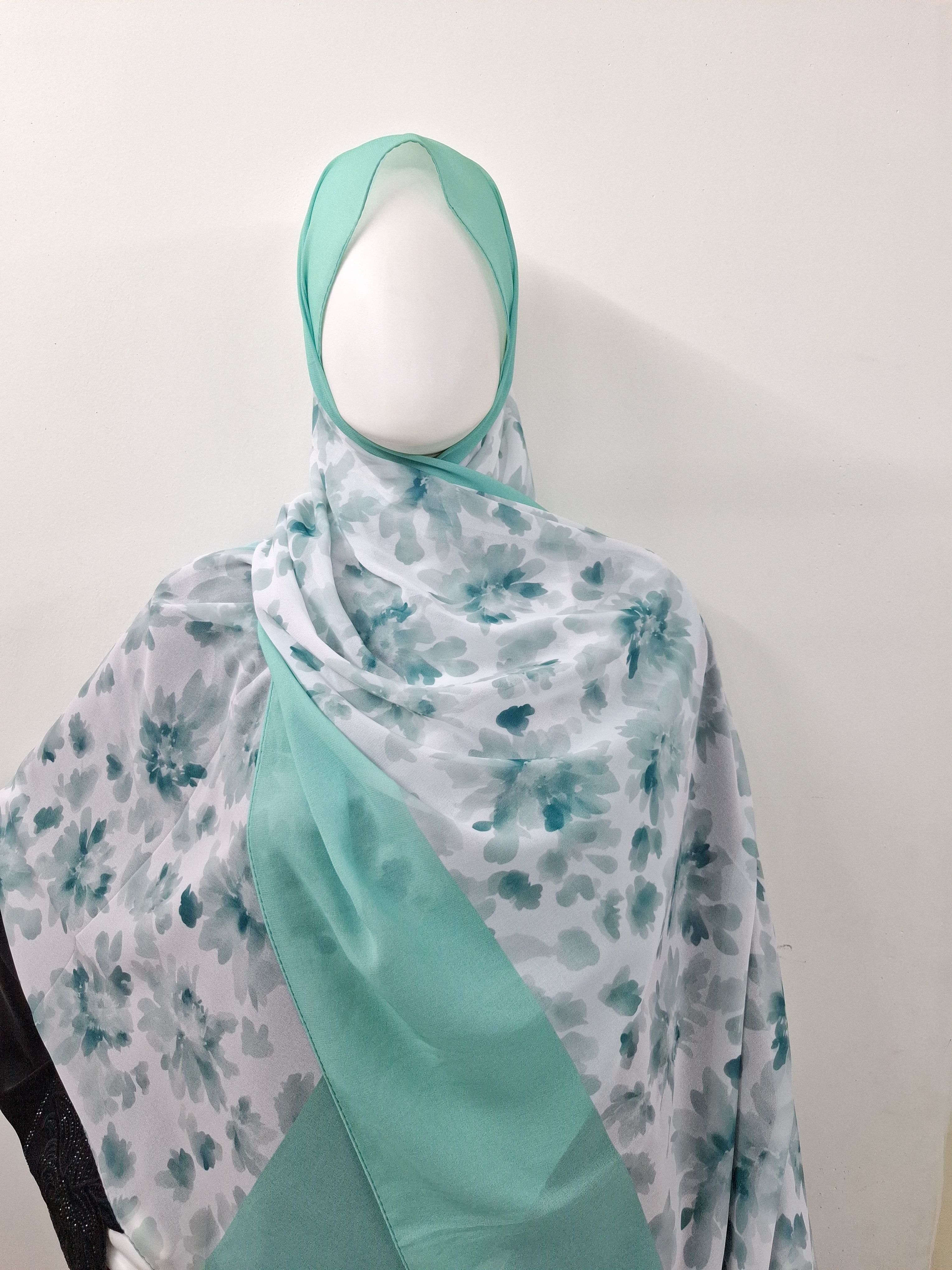 Mint Green Floral printed  Hijab