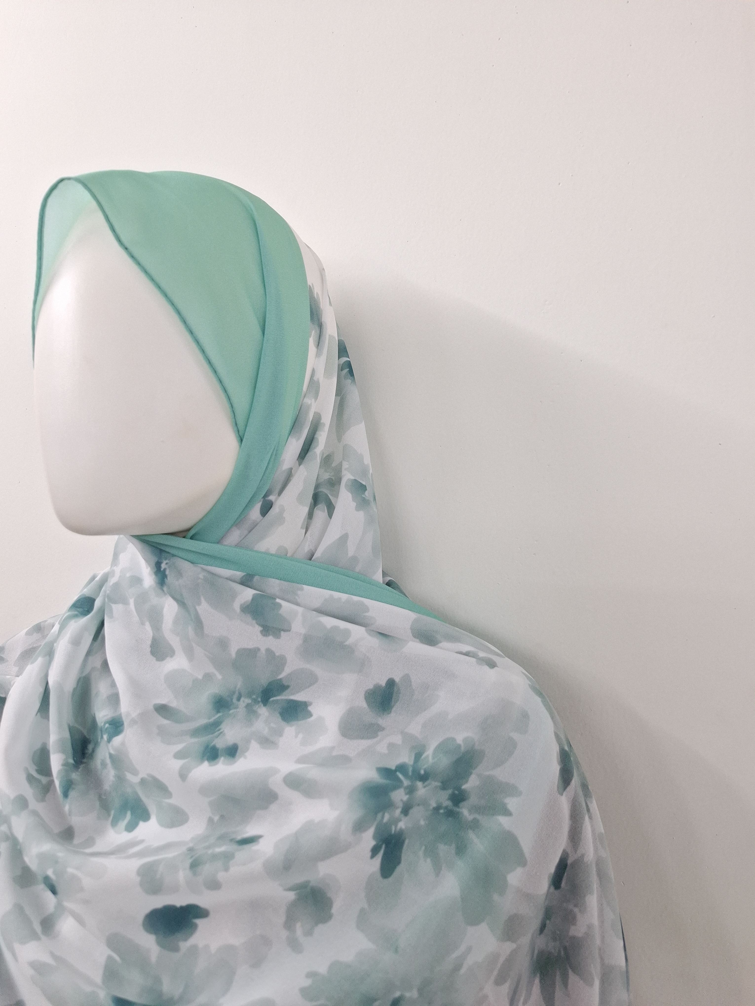 Mint Green Floral printed  Hijab