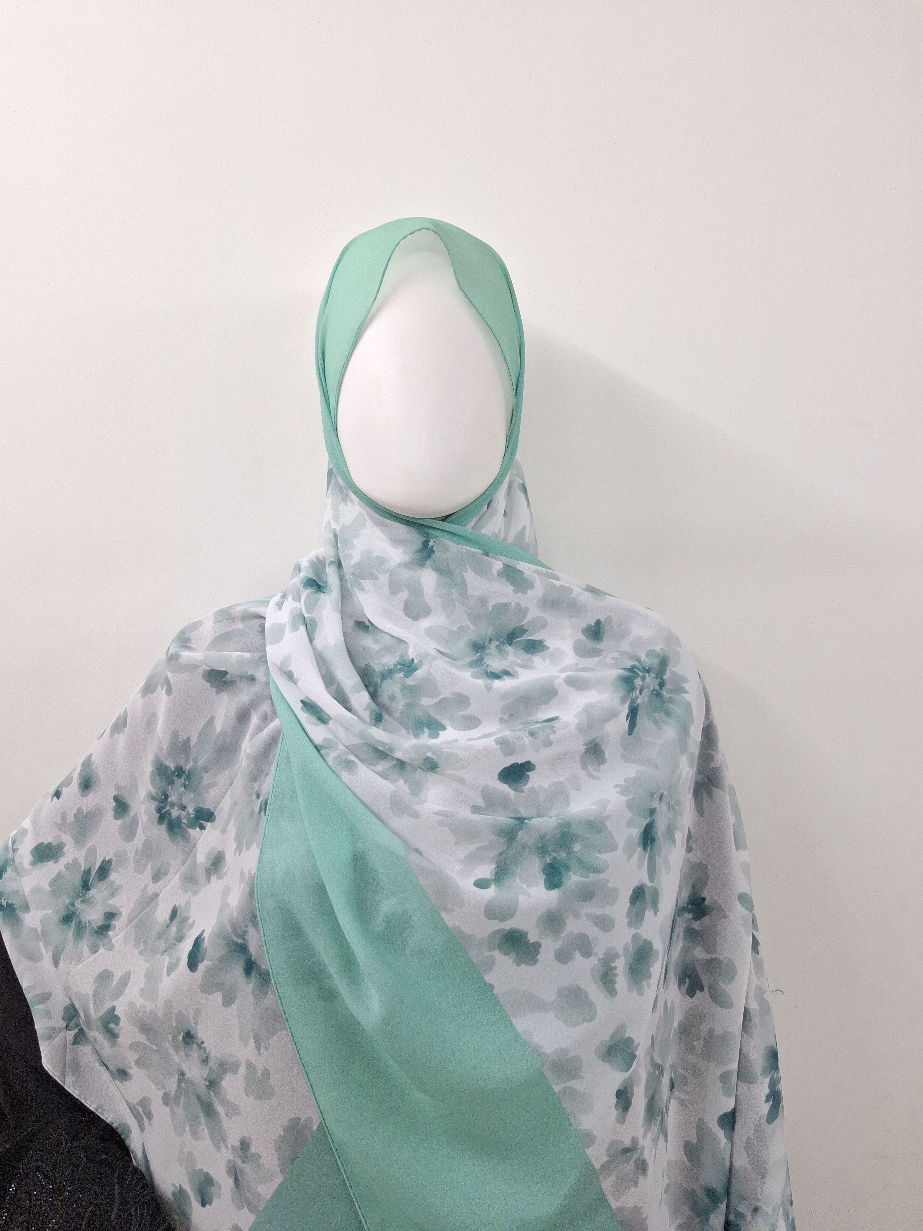 Mint Green Floral printed  Hijab