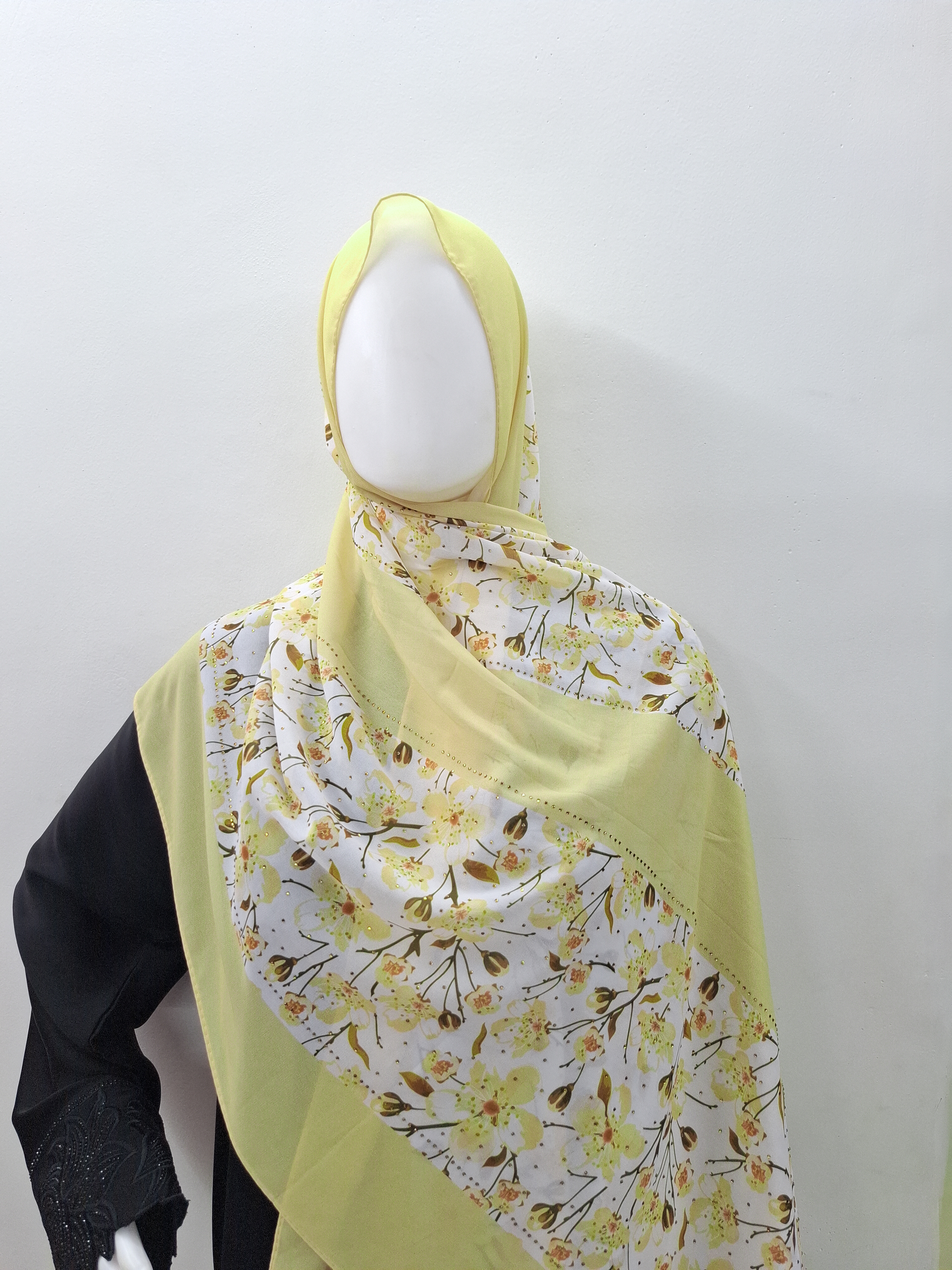  Yellow Floral Hijab with Stone Detailing