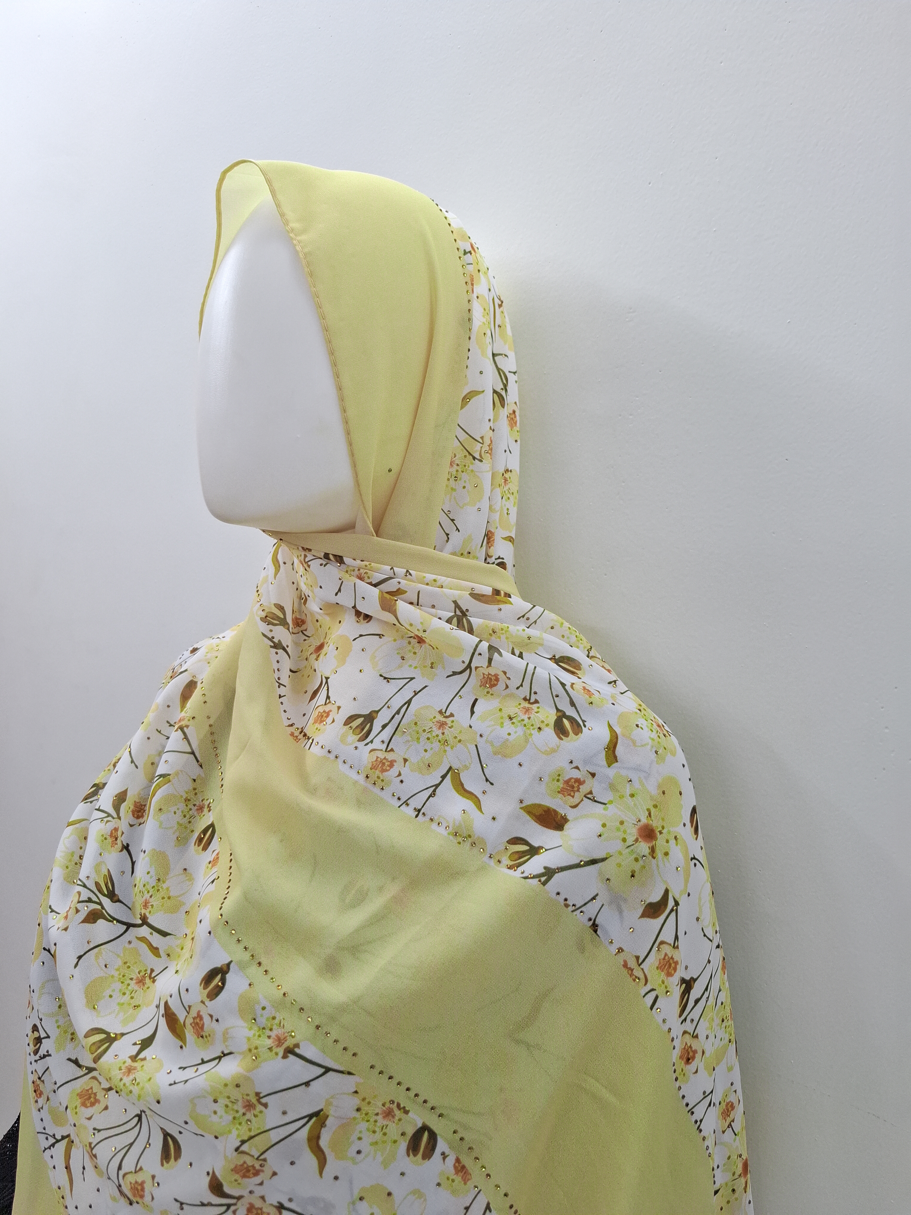  Yellow Floral Hijab with Stone Detailing