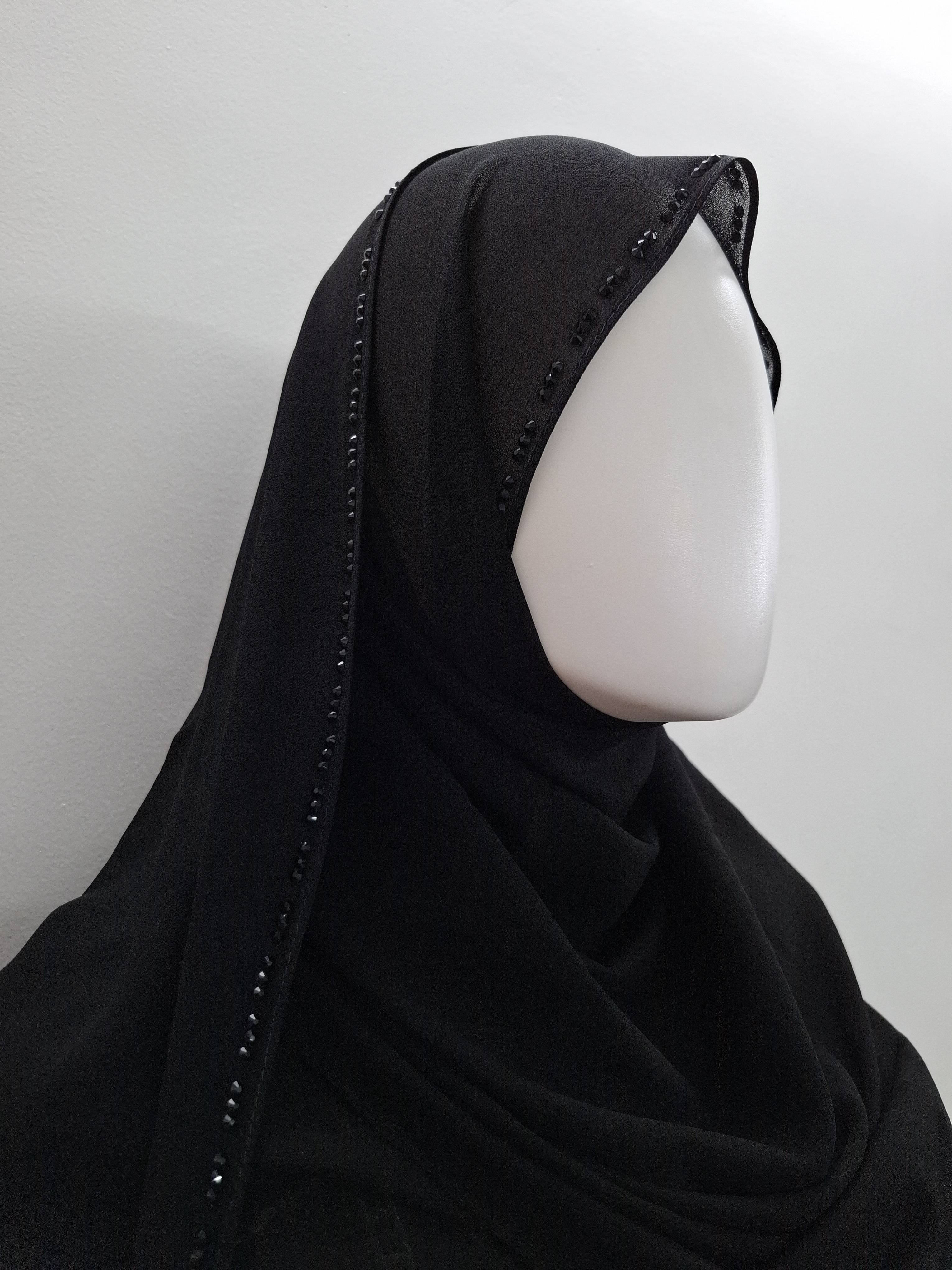 Black soft georgette  stone hijab