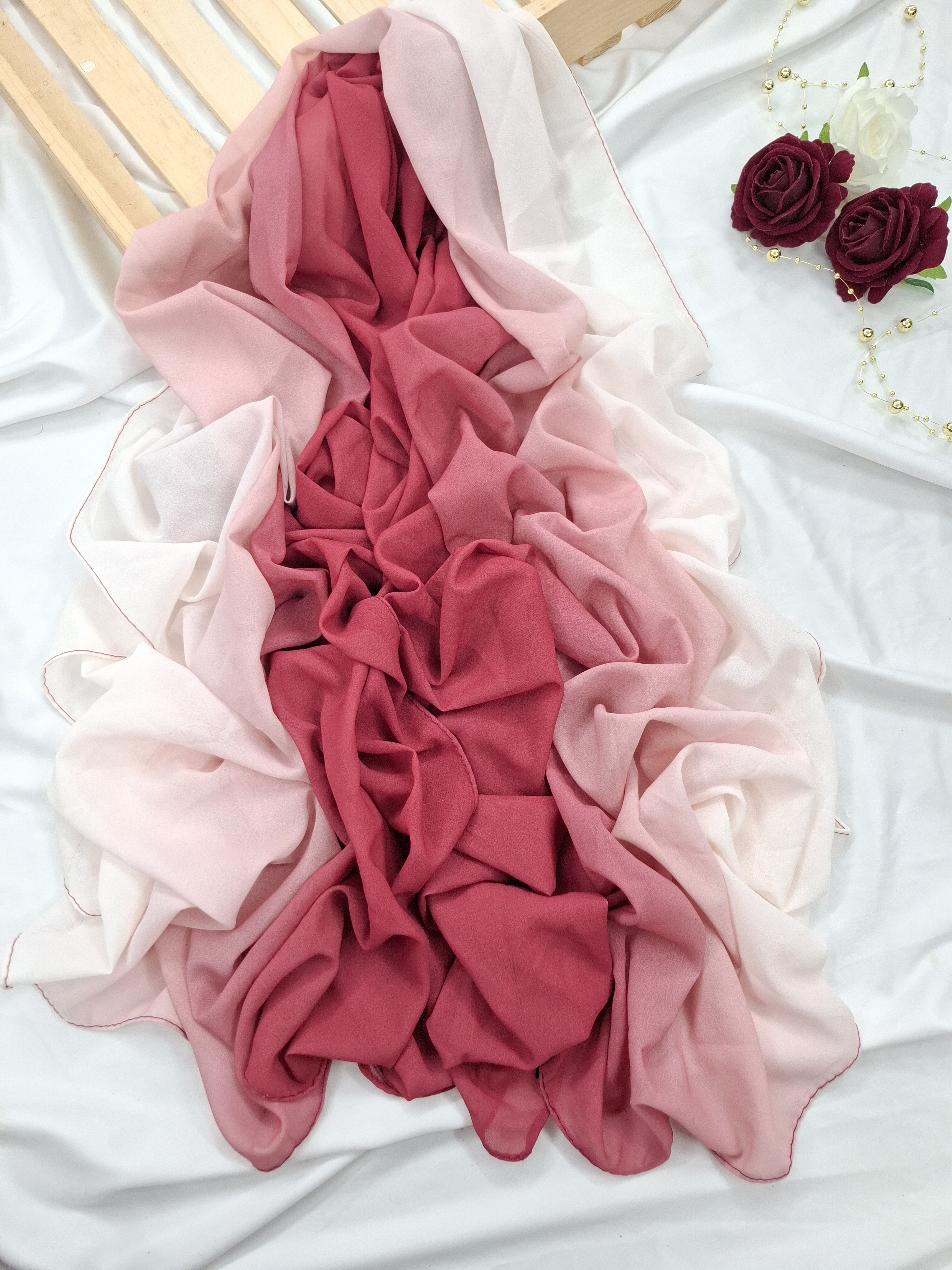 Premium peach red Ombre Chiffon Hijab 