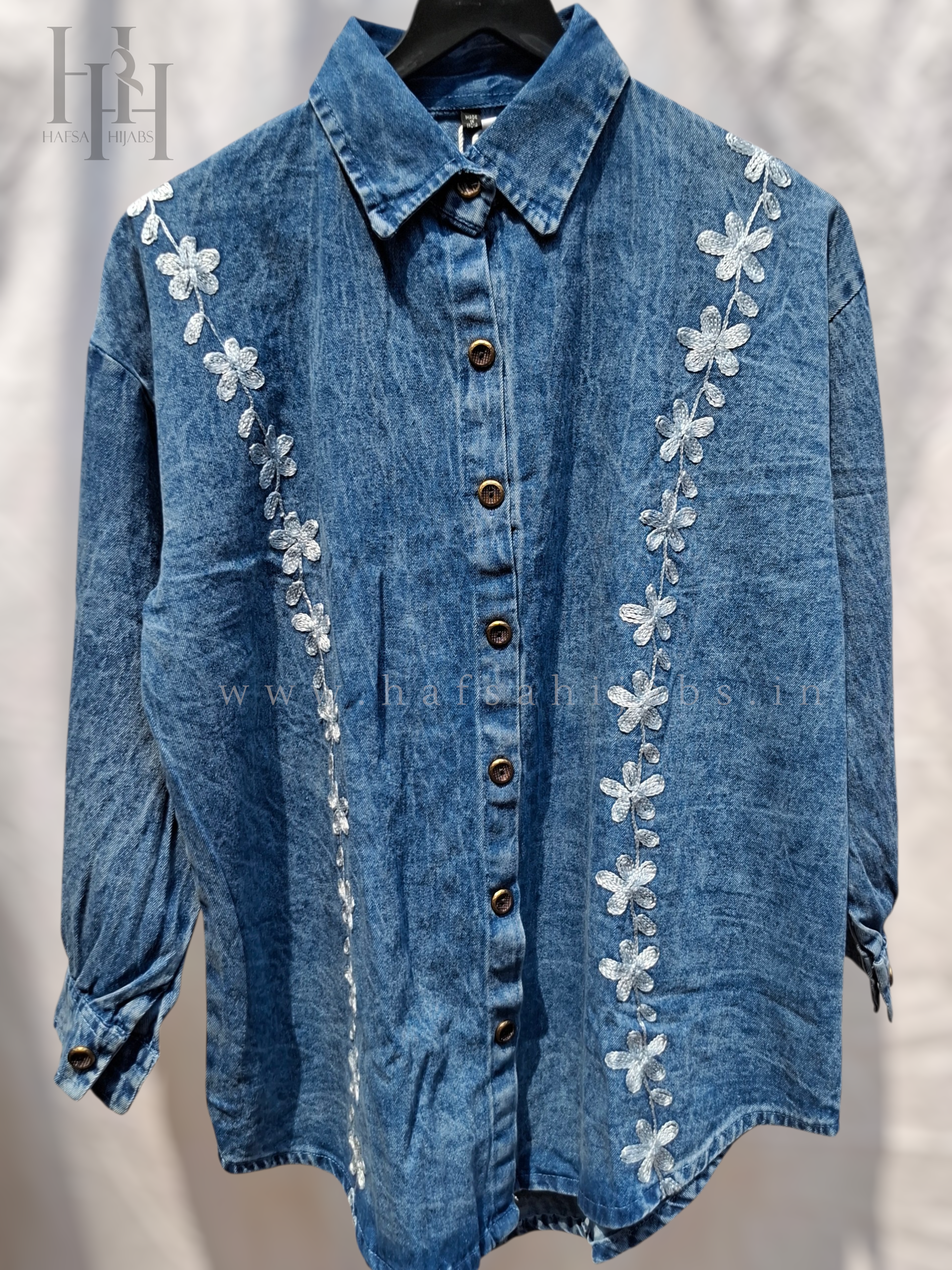 Premium Embroidered Denim Shirt for Women 
