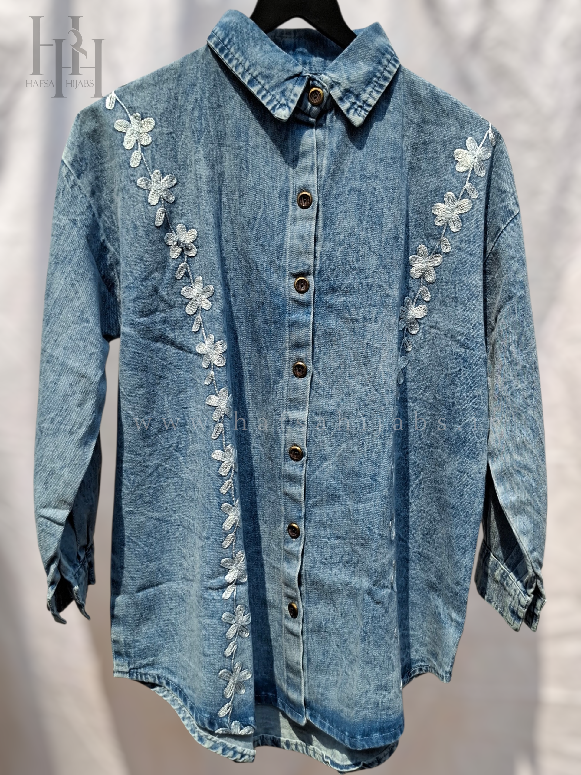 Premium Embroidered Denim Shirt for Women 