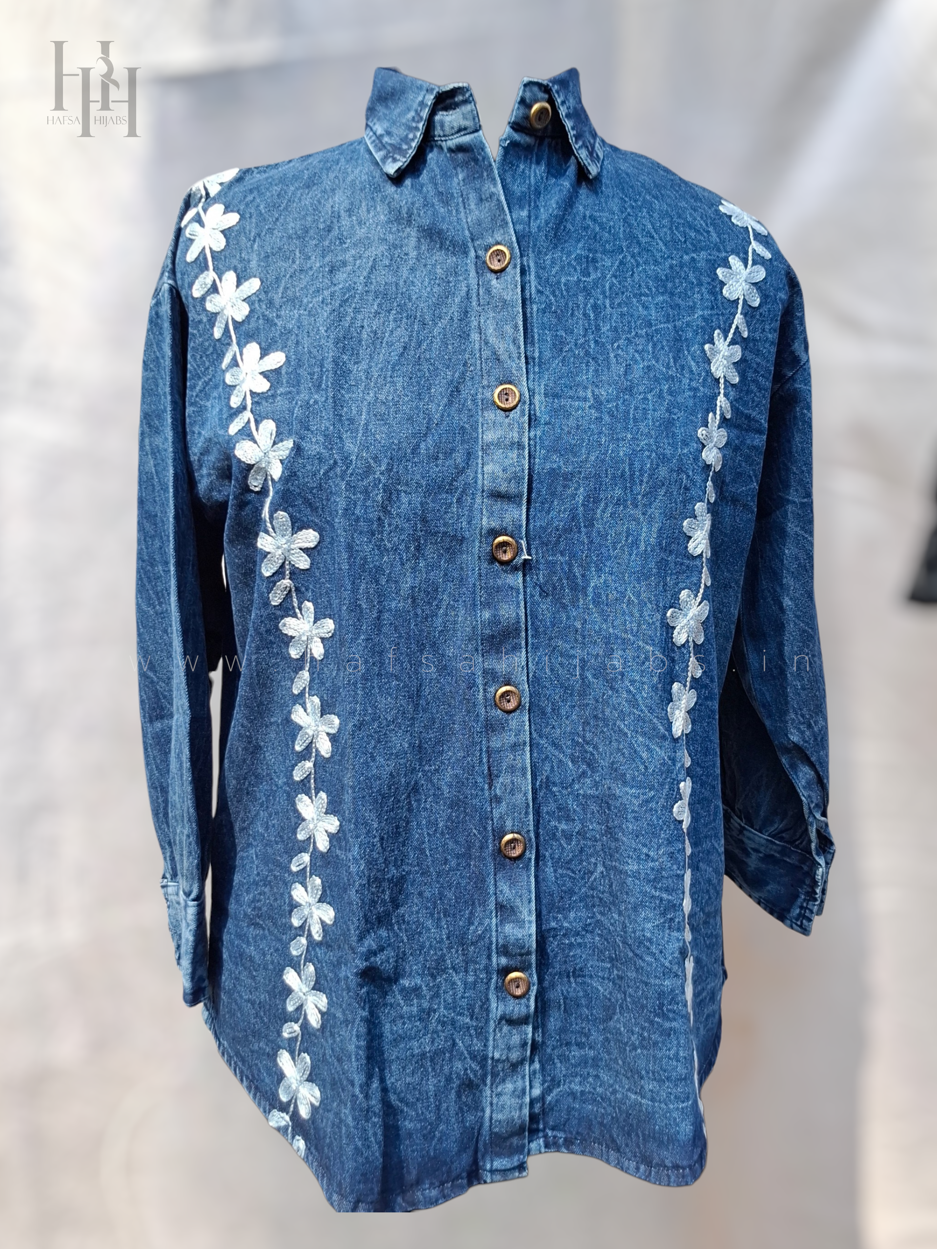 Premium Embroidered Denim Shirt for Women 