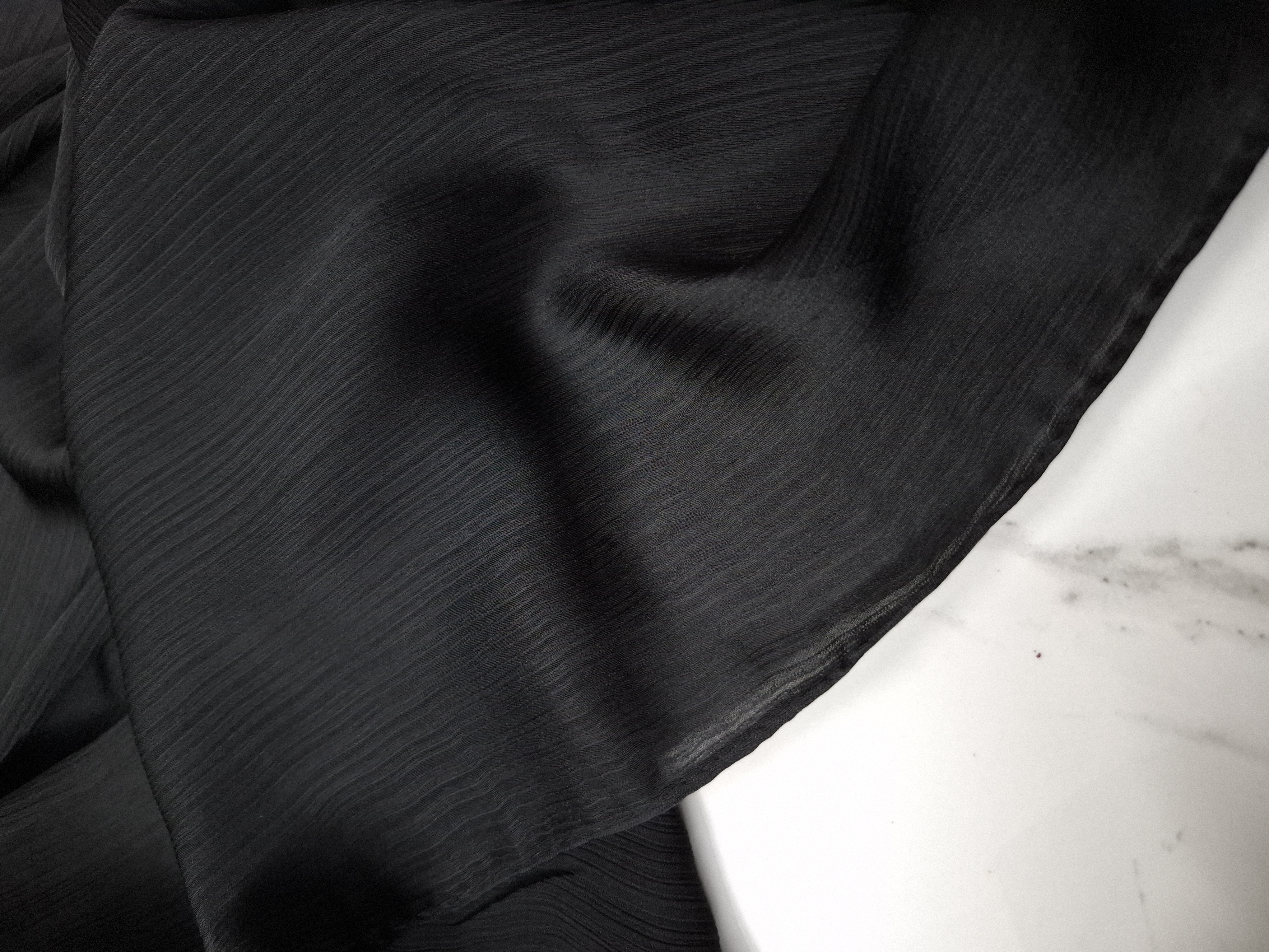 Black Crinkled Satin Hijab