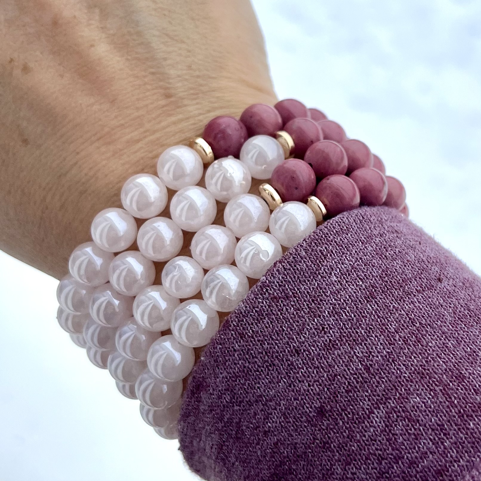 rhodonite & mystic rose quartz stretch bracelet