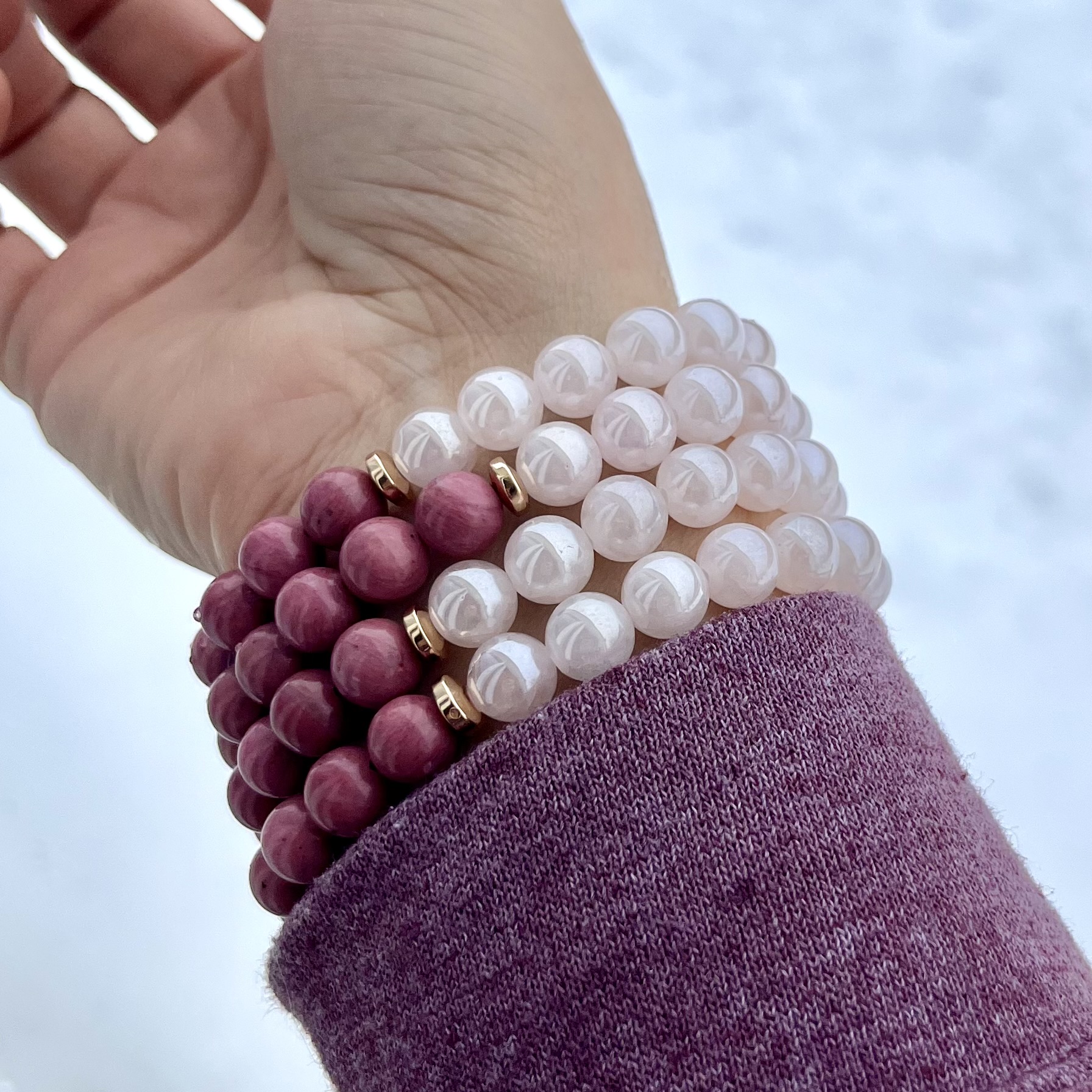 rhodonite & mystic rose quartz stretch bracelet